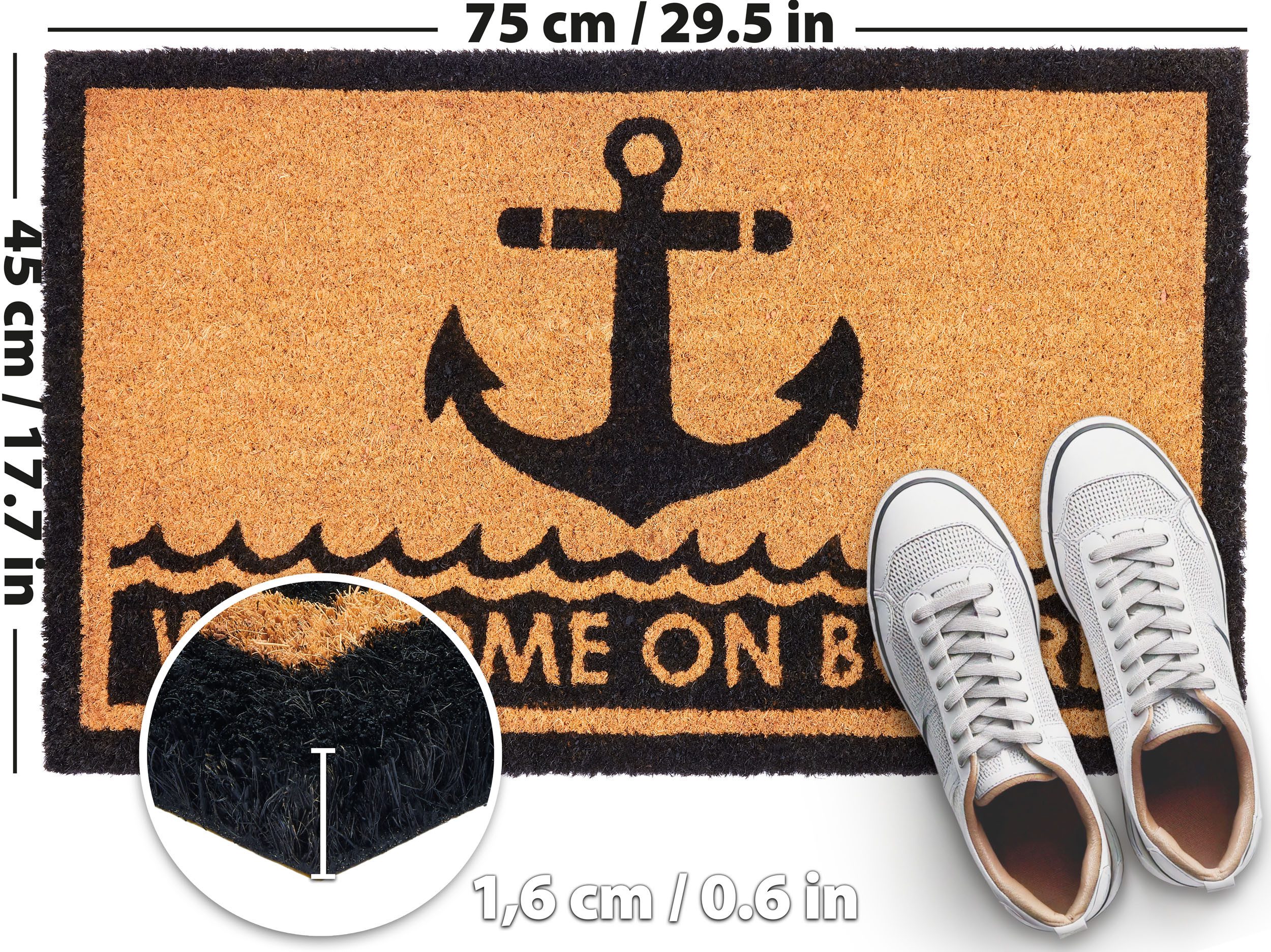 BRUBAKER Fußmatte Welcome on Board - 45 x 75 cm Schmutzfangmatte - Anker, R günstig online kaufen