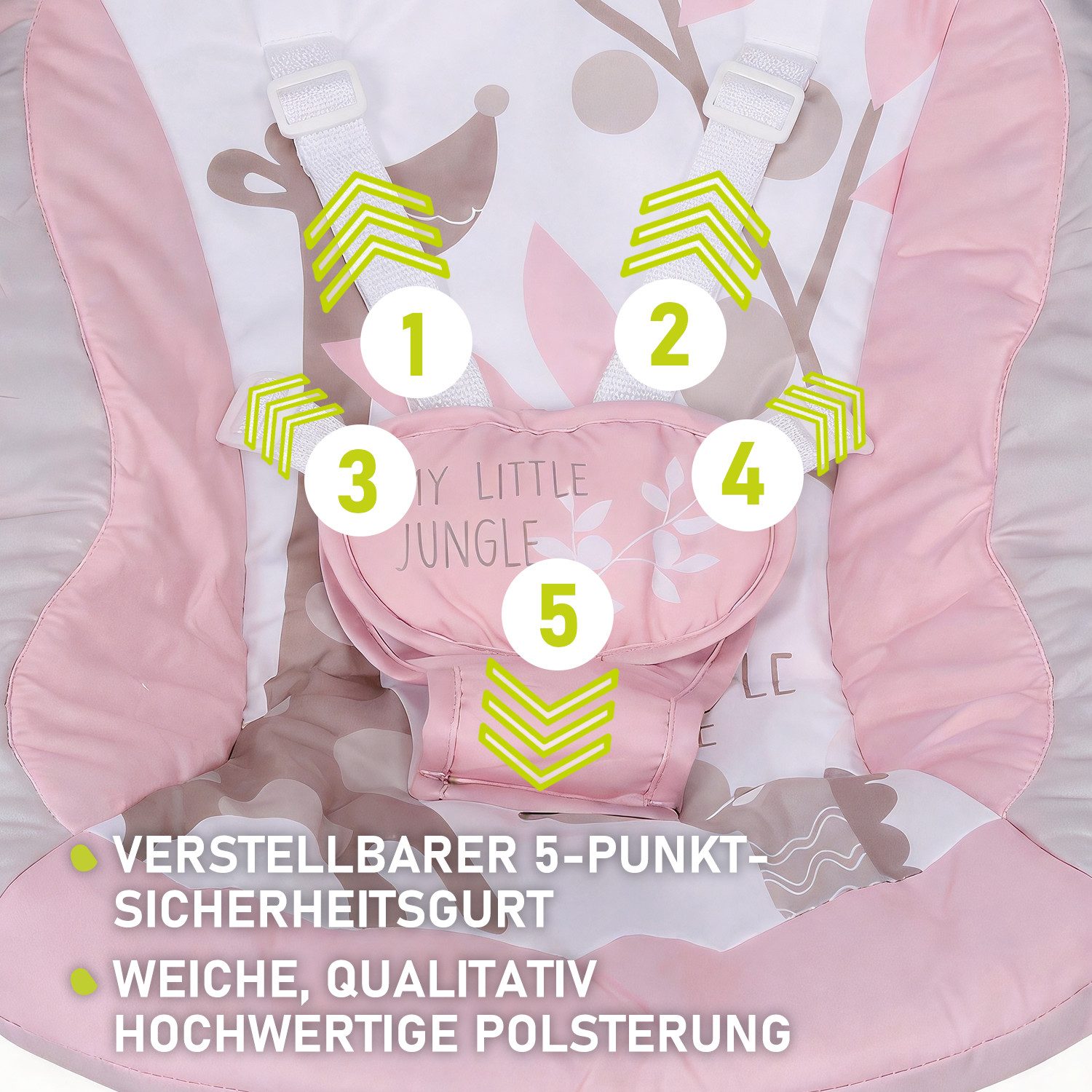 oyajia Babyschaukel Babywippe mit Spielbogen Spielzeugen, 5 Schaukelgeschwindigkeiten,3 Zeitschaltuhreinstellungen