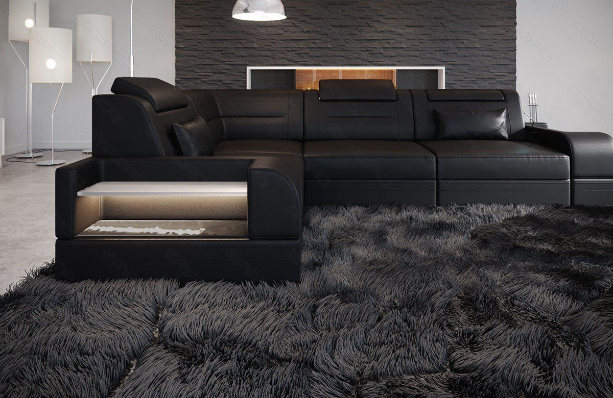 Sofa kurz Bettfunktion L-Form Ledercouch mit Trivento Dreams Ledersofa L Sofa, mit LED-Beleuchtung, Ecksofa Form Sofa Leder Wahlweise