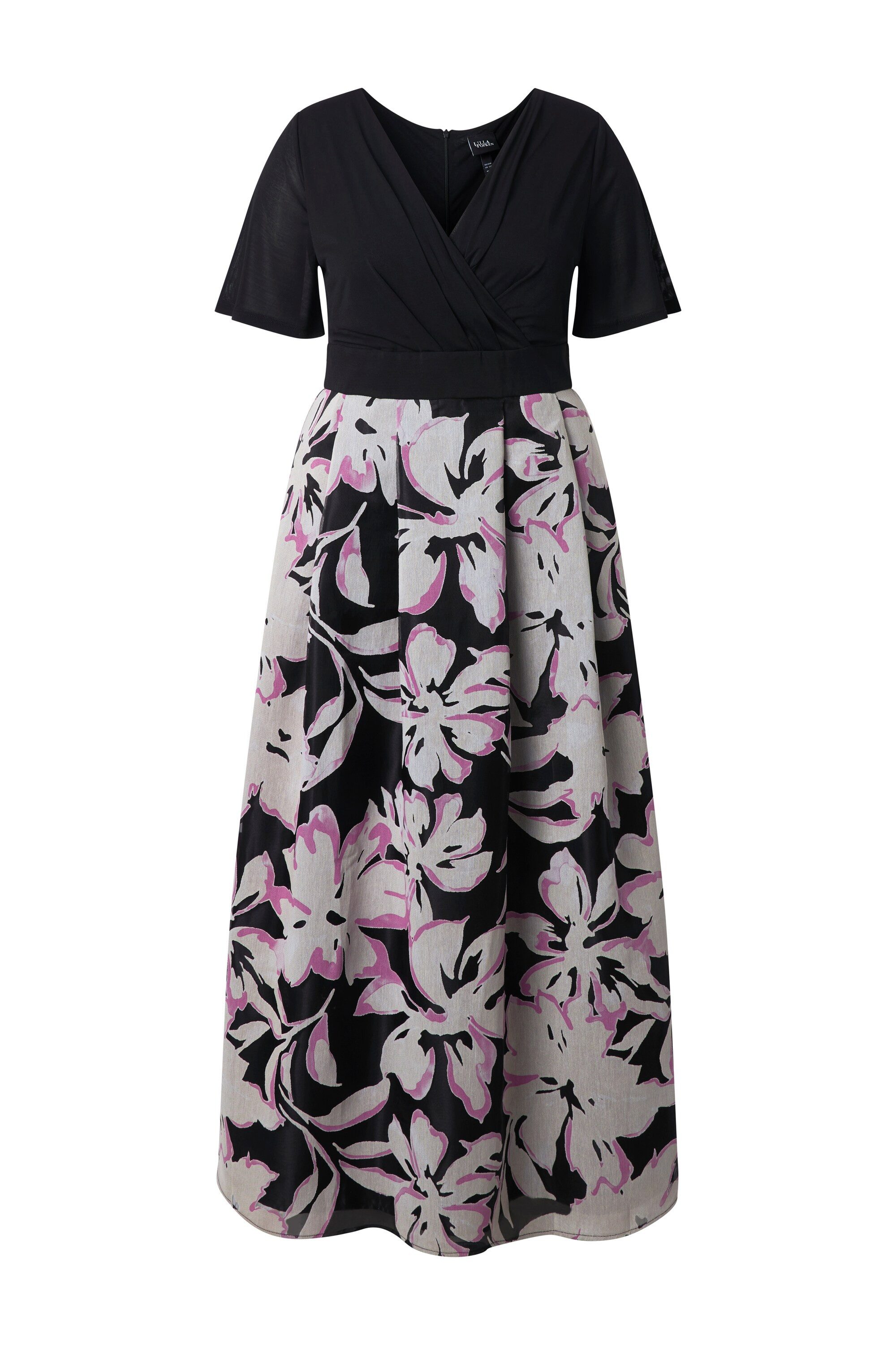 Ulla Popken Abendkleid Maxikleid Ausbrenner V-Ausschnitt Halbarm