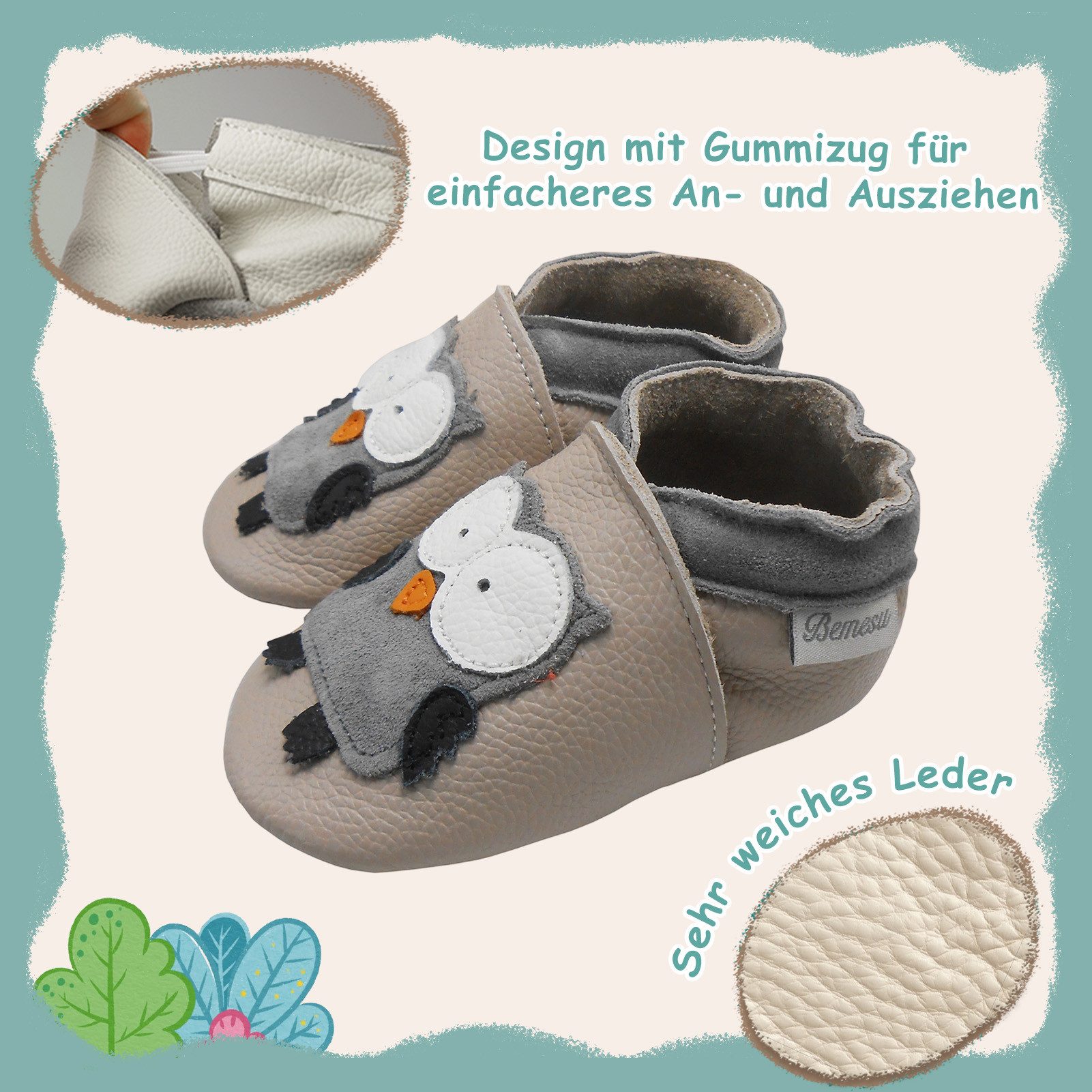 Bemesu Bemesu Leder Krabbelschuhe Baby Lauflernschuhe Löwe Rutschfest Weich Krabbelschuh