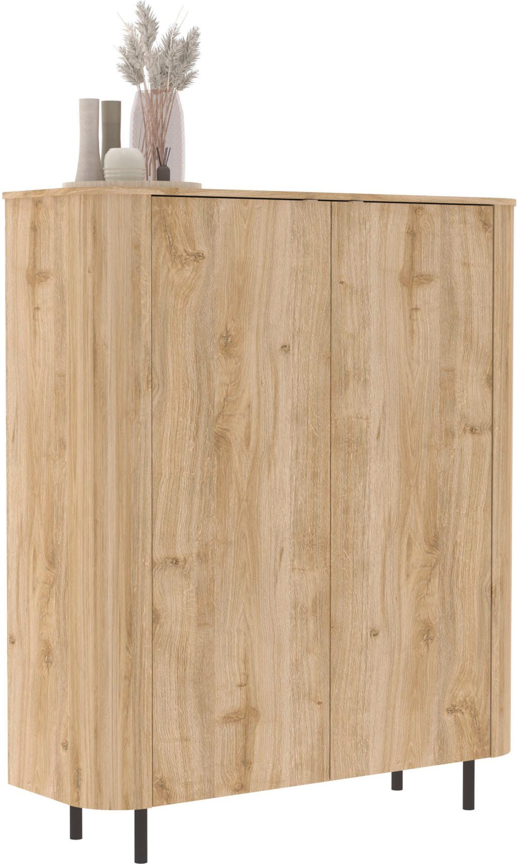 Home affaire Highboard Murano, B/H 131/154 cm, 2 Türen, Stauraumschrank, Hochkommode, Formgebogenes MDF, Stirnseiten mit Rundung, Füße und Griffe aus Metall