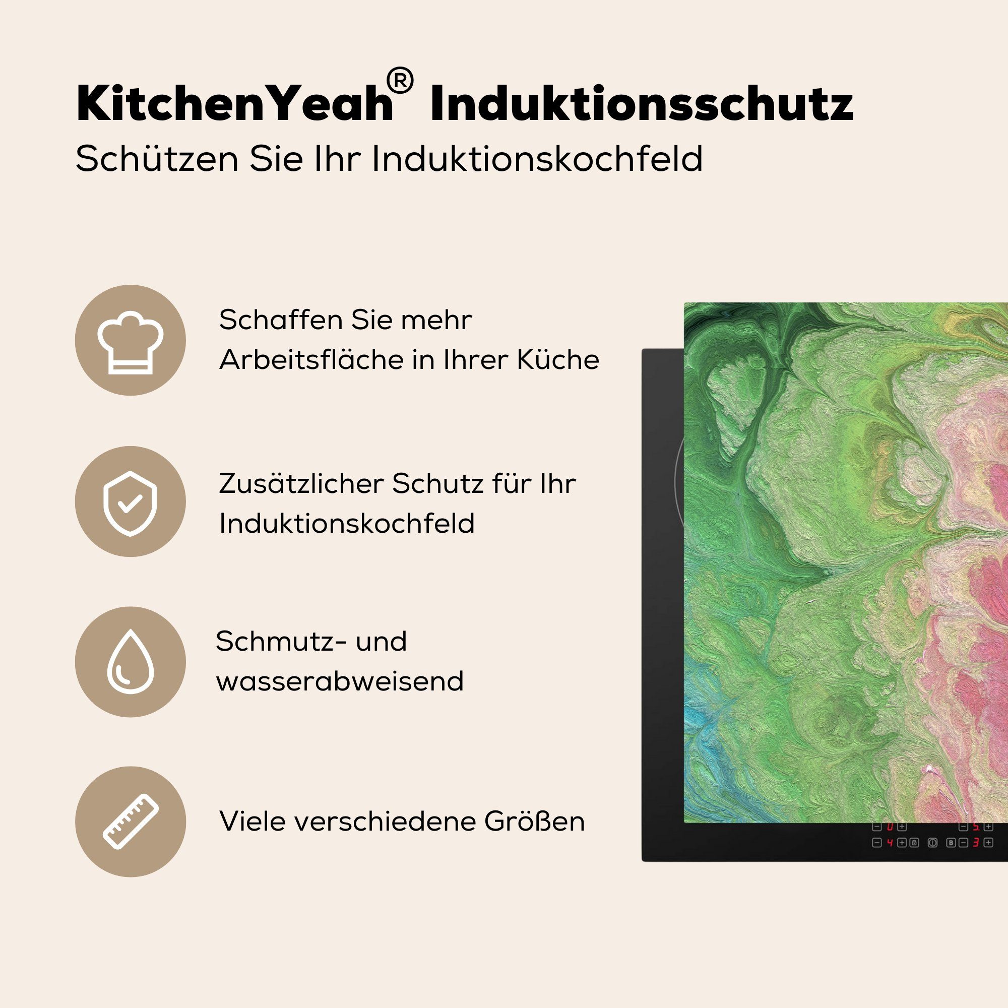 MuchoWow Herdblende-/Abdeckplatte Farbe - Schutz - (1 küche, für Kunst Induktionskochfeld Vinyl, tlg), Ceranfeldabdeckung 81x52 Psychedelisch, cm, die