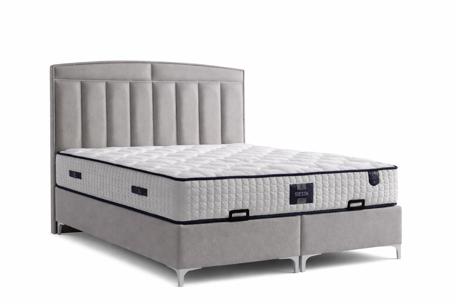 JVmoebel Boxspringbett Bett mit Matratze Grau Modern mit Stauraum & weicher Polsterung