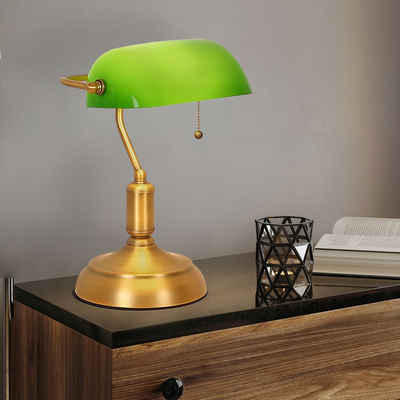 Globo Schreibtischlampe, Leuchtmittel nicht inklusive, Bankerleuchte Tischlampe Schreibtischleuchte messing grün Zugschalter