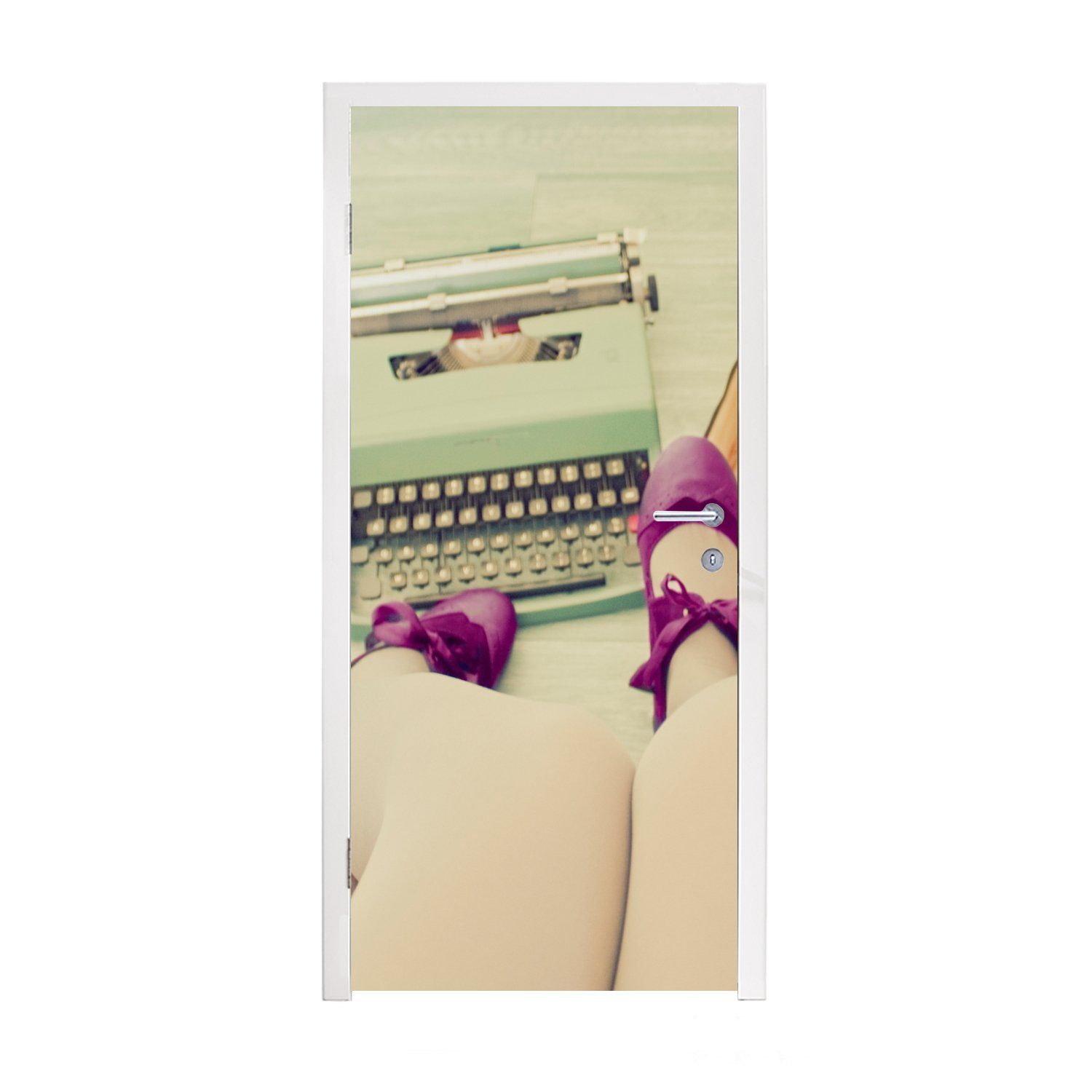 - 75x205 Matt, - Schreibmaschine Türaufkleber, Fototapete Tür, cm Pastell, Retro bedruckt, (1 Bücher Türtapete St), für MuchoWow -