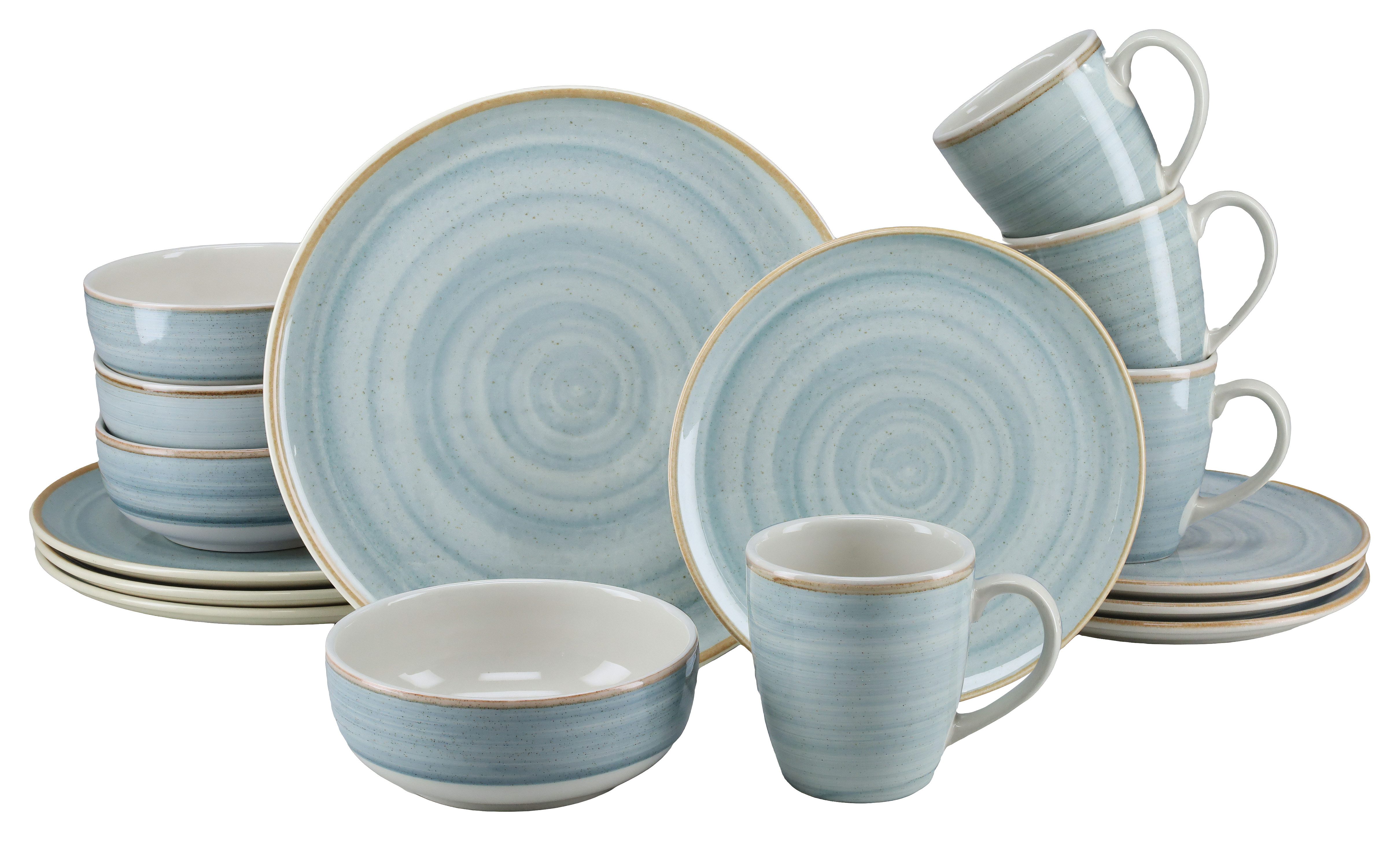 CreaTable Kombiservice Caoba, Geschirr-Set, 16-tlg. (16-tlg), 4 Personen, Steingut, Robustes Steingut, skandinavische Schlichtheit