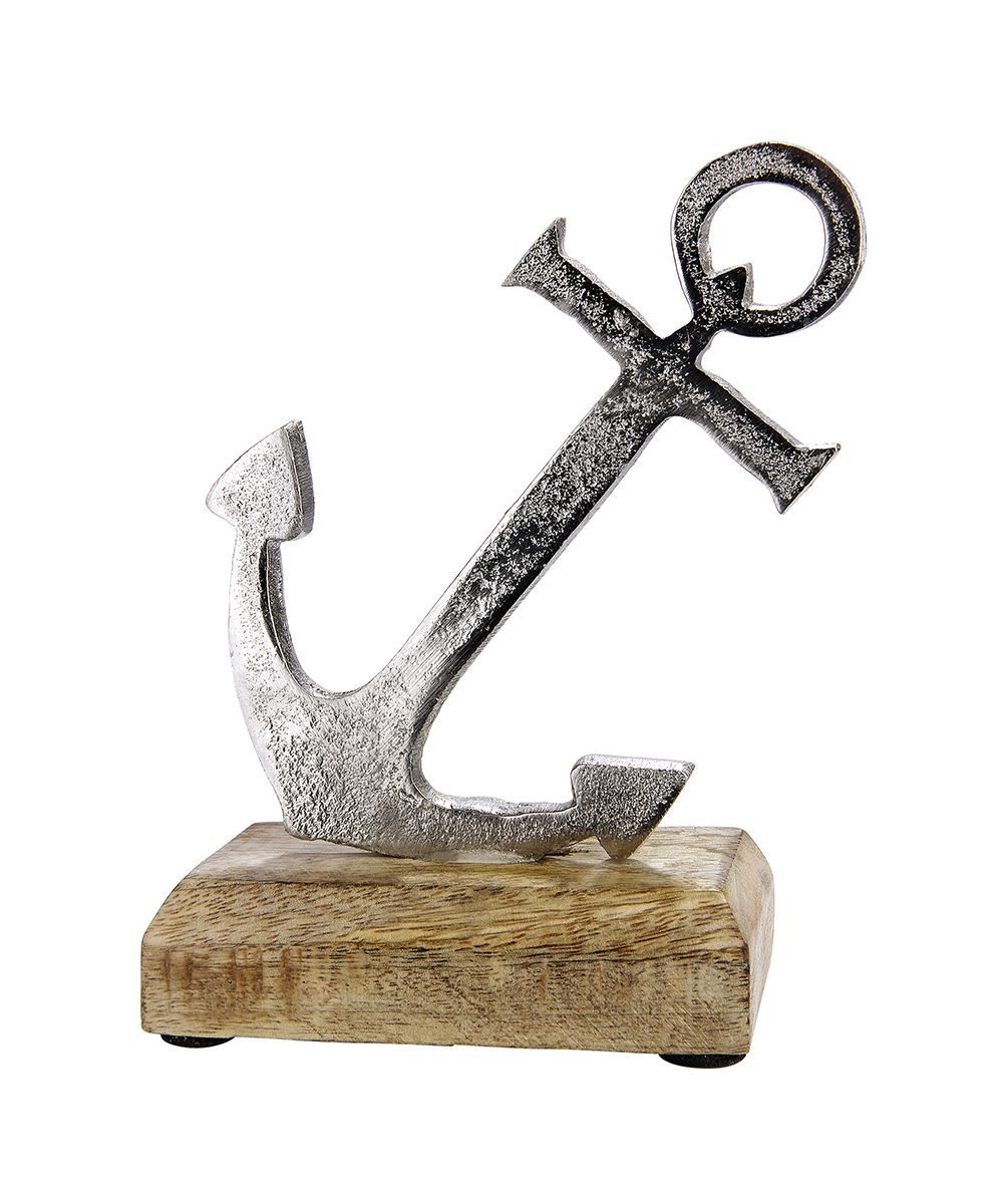 GILDE Dekoobjekt Anker 46880 – maritime Skulptur aus Mangoholz & Aluminium, 11×15,5 cm