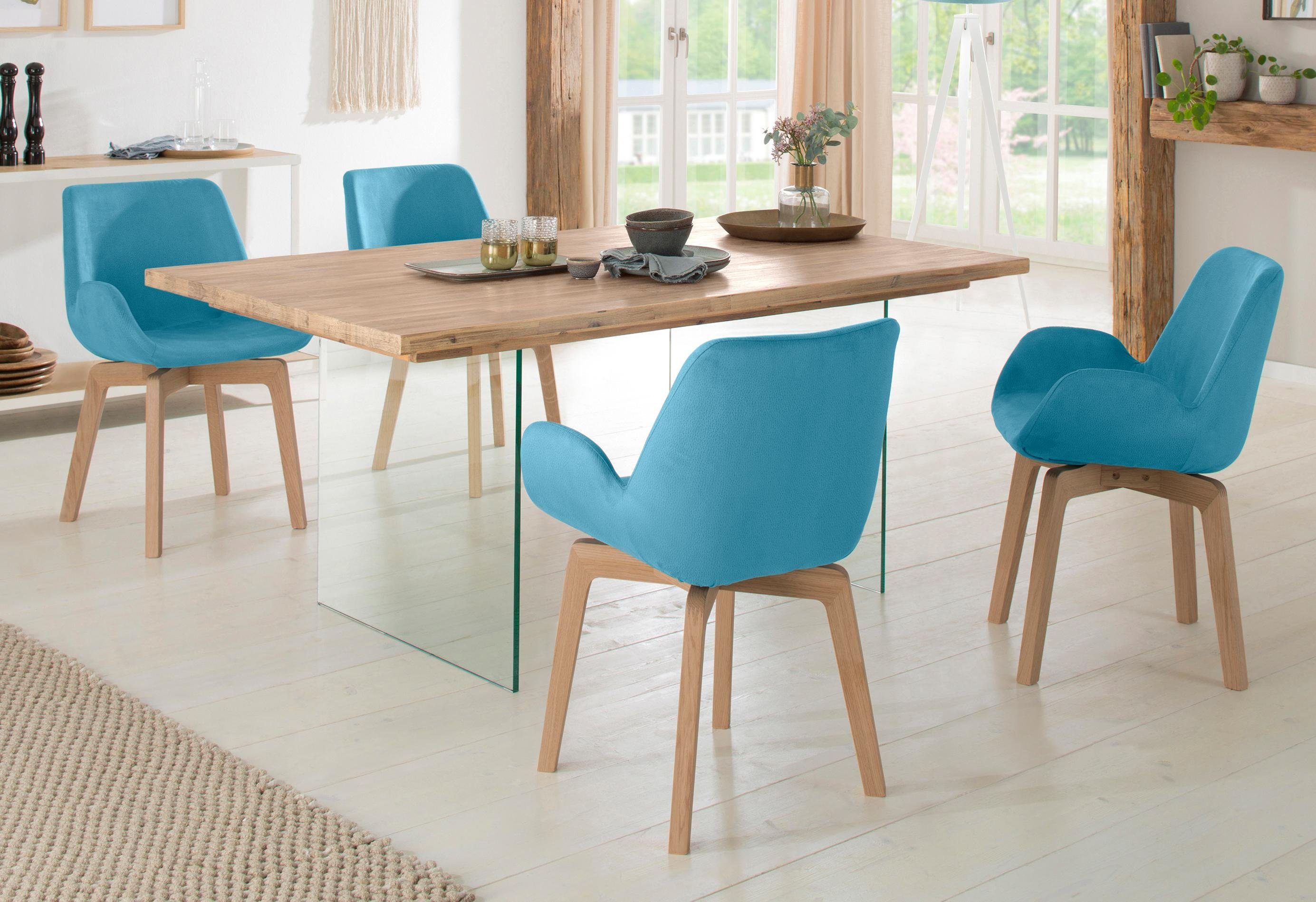 Home affaire Esstisch »Megan« aus massivem Akazienholz und mit modernen Glasbeinen, Breite 180 cm - Home affaire