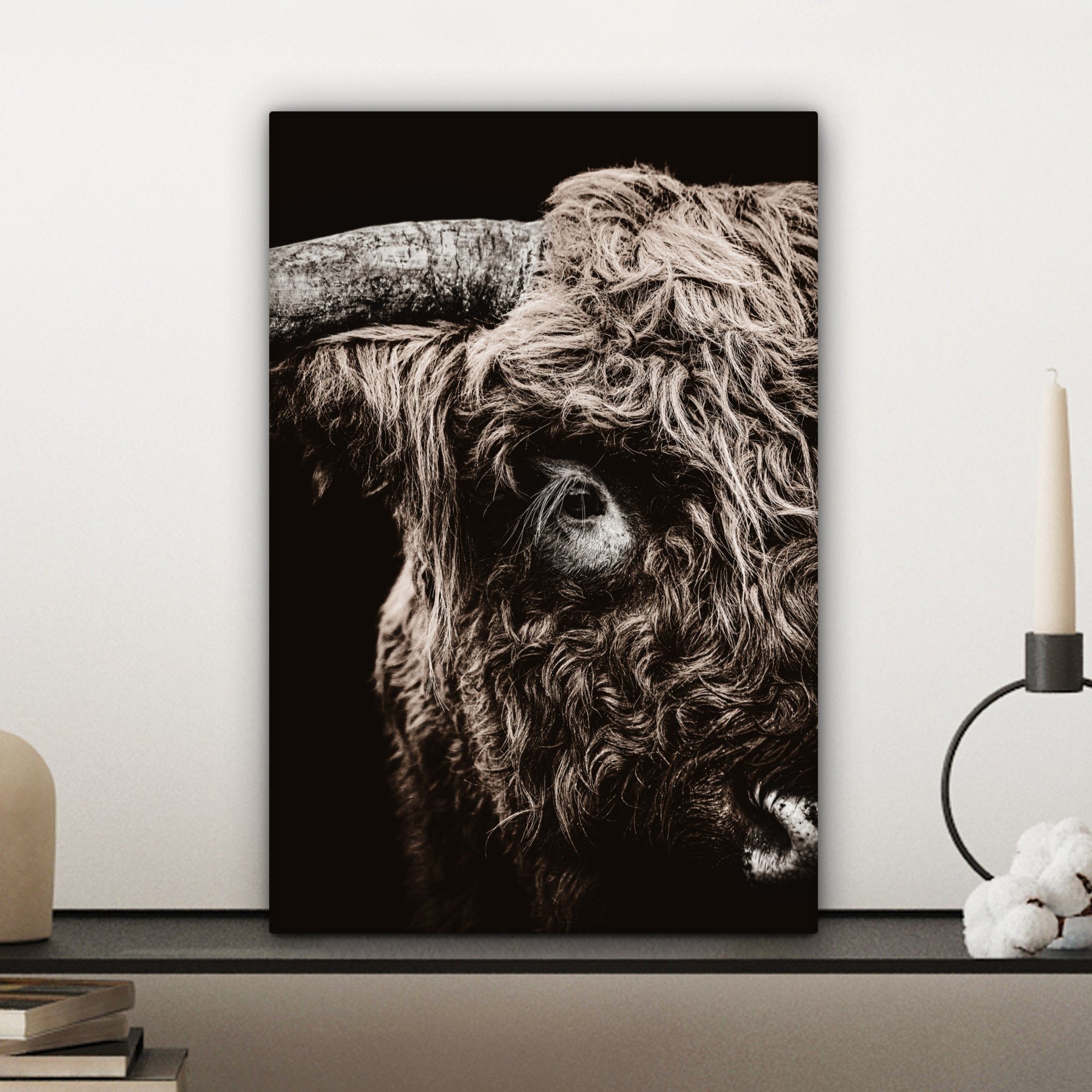OneMillionCanvasses® Leinwandbild Schottischer Highlander - fertig Gemälde, Stier, Kuh cm Leinwandbild - 20x30 inkl. St), (1 bespannt Zackenaufhänger