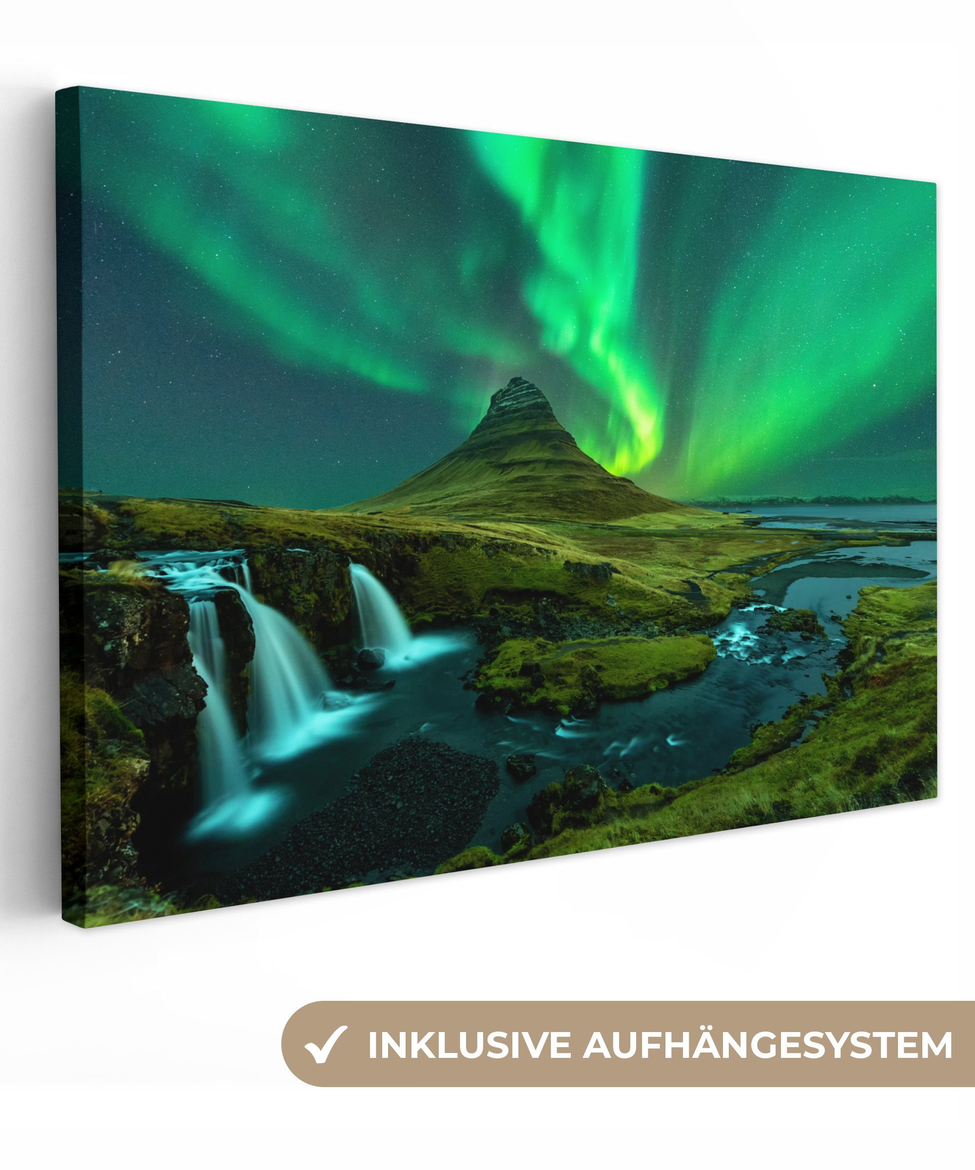 OneMillionCanvasses® Leinwandbild Nordlichter - Wasserfall - Berg - Island, günstig online kaufen