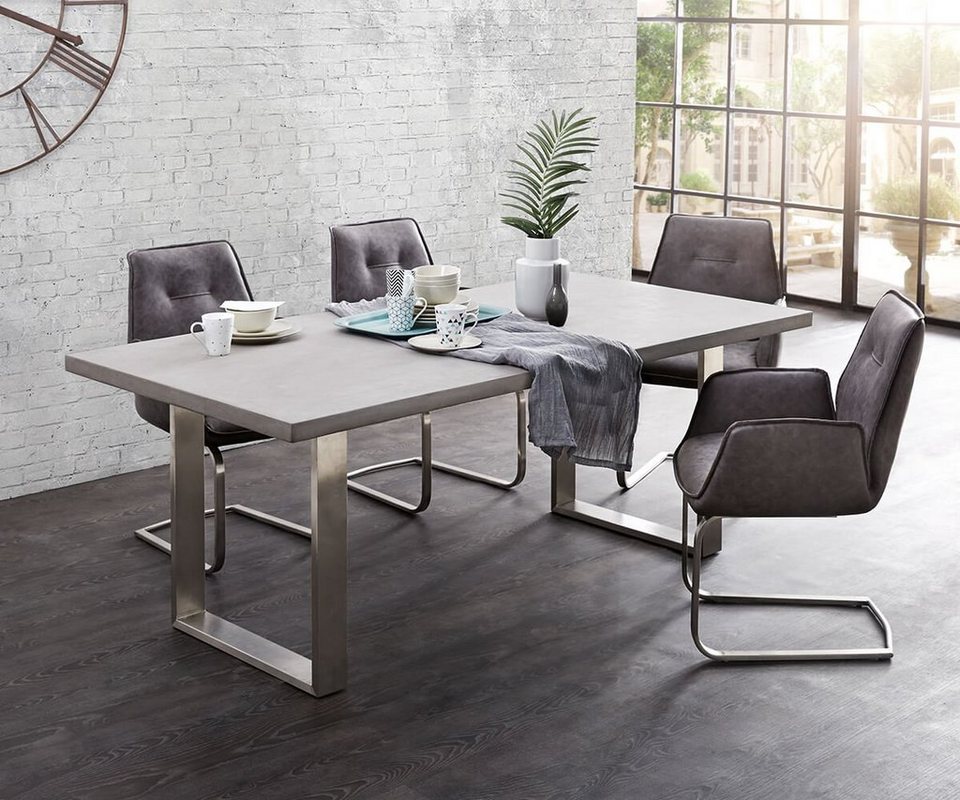 DELIFE Esstisch Crudo 200x100 Beton Beine Edelstahl online