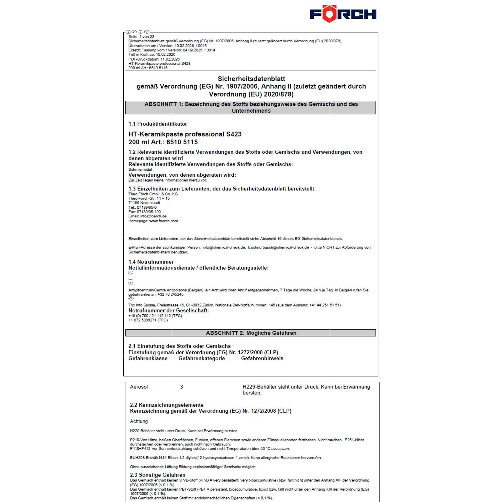 FÖRCH Keramikpaste S423 HT-Keramikpaste Professional - 0.2 Ltr