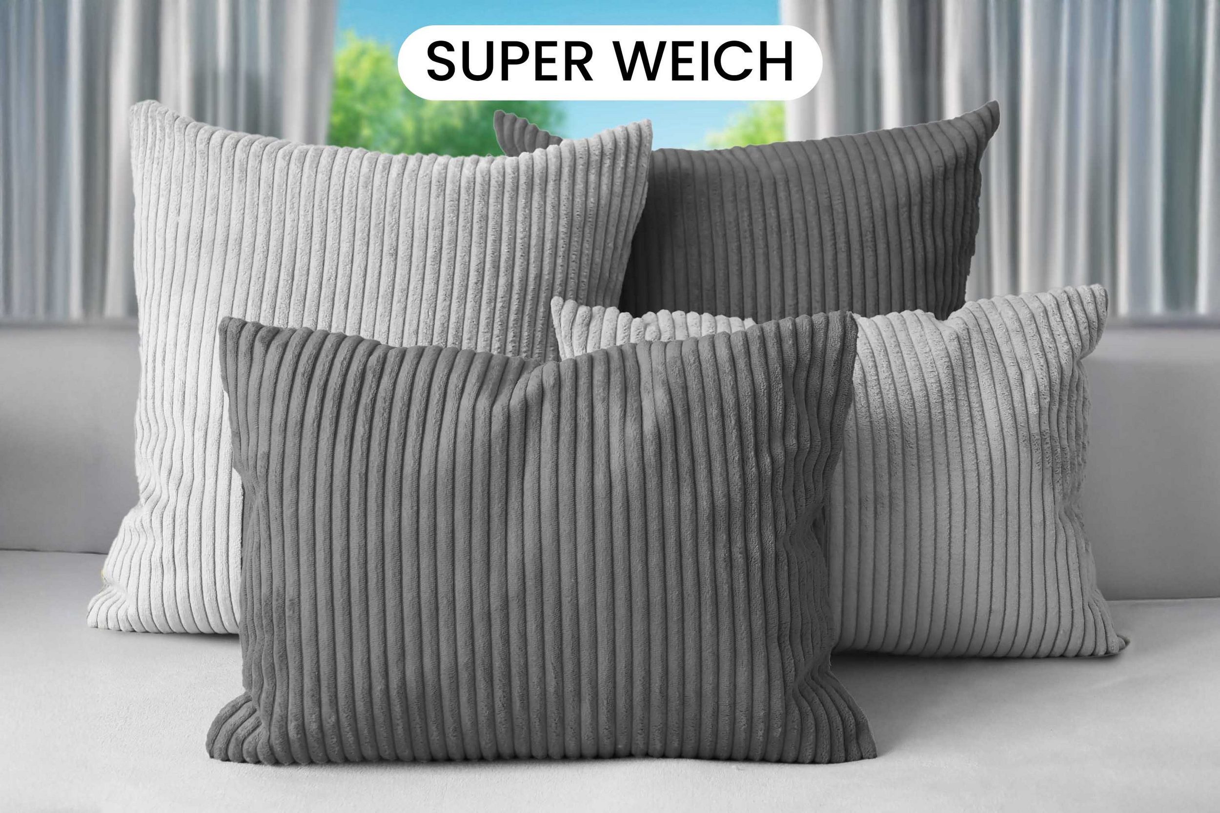 Amilian Dekokissen Sofakissen Cord-Optik 4er Set mit Füllung 2x 40x40 + 2x 35x45 cm, mit Füllung, Hotelverschluss, formstabil – Bild 2 von 5