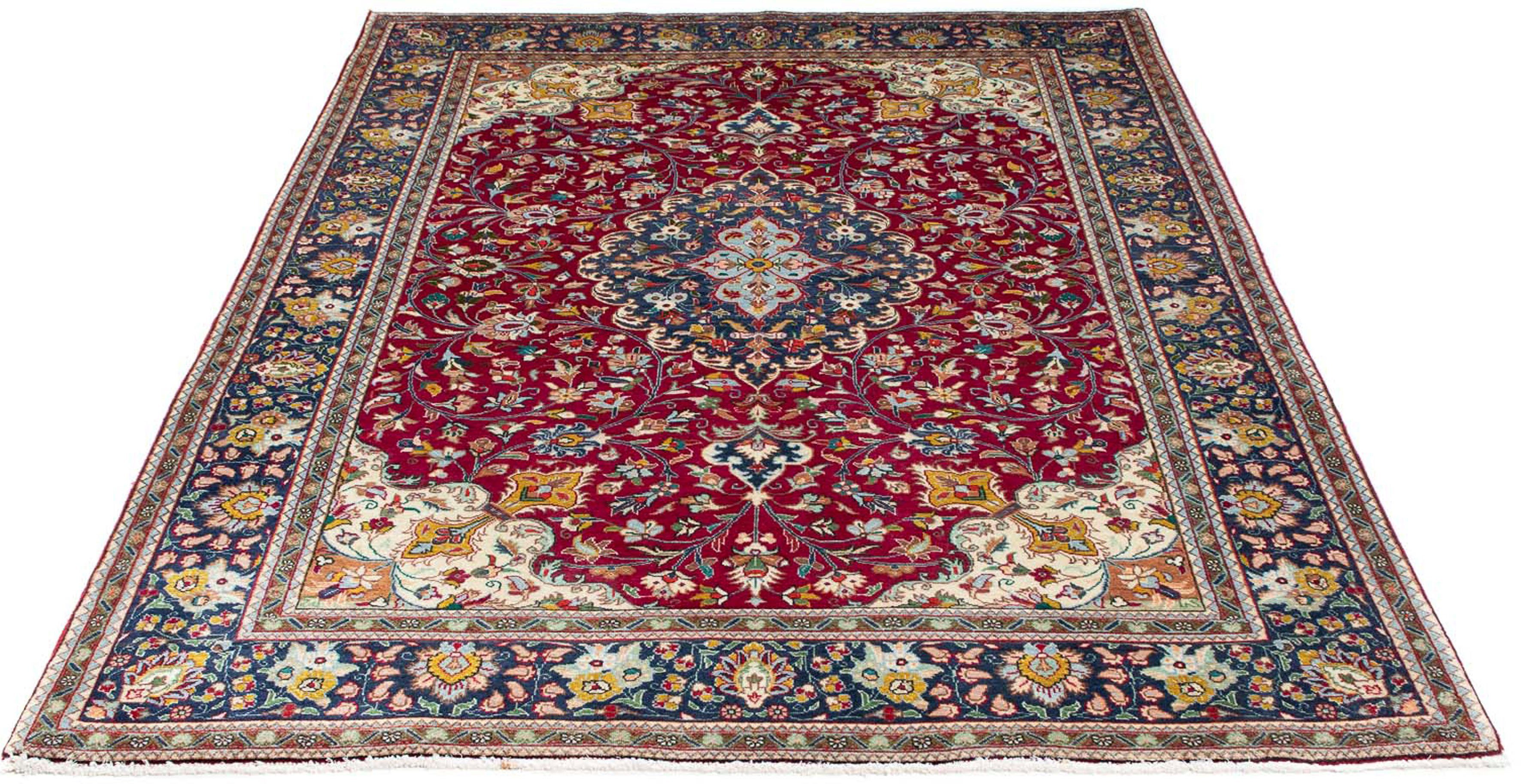 Orientteppich Täbriz - 196 x 145 cm - rot, morgenland, rechteckig, Höhe: 10 mm, Wohnzimmer, Handgeknüpft, Einzelstück mit Zertifikat