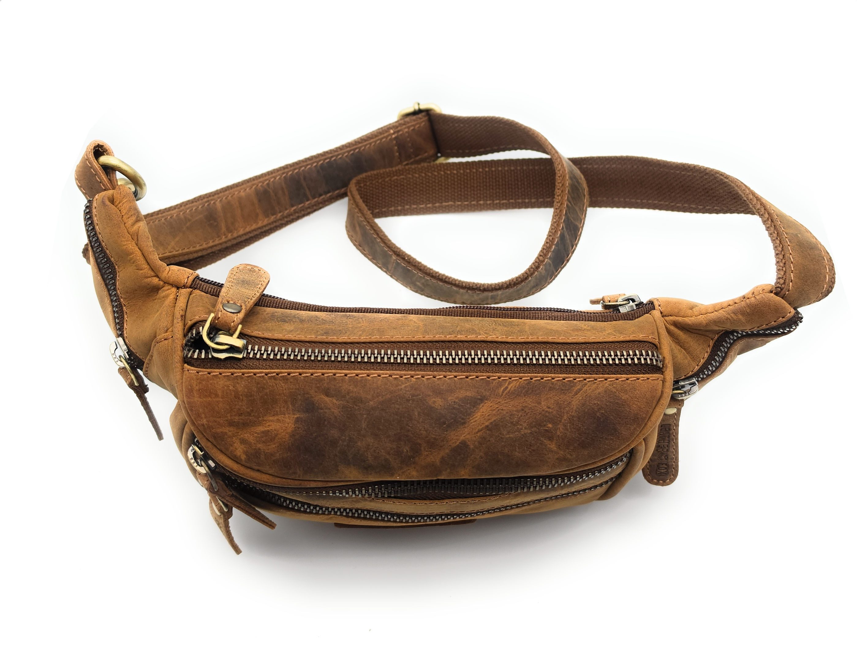 Lemasi Bauchtasche Hüfttasche Waistbag aus Büffelleder mit 6 Reißverschlussfächern