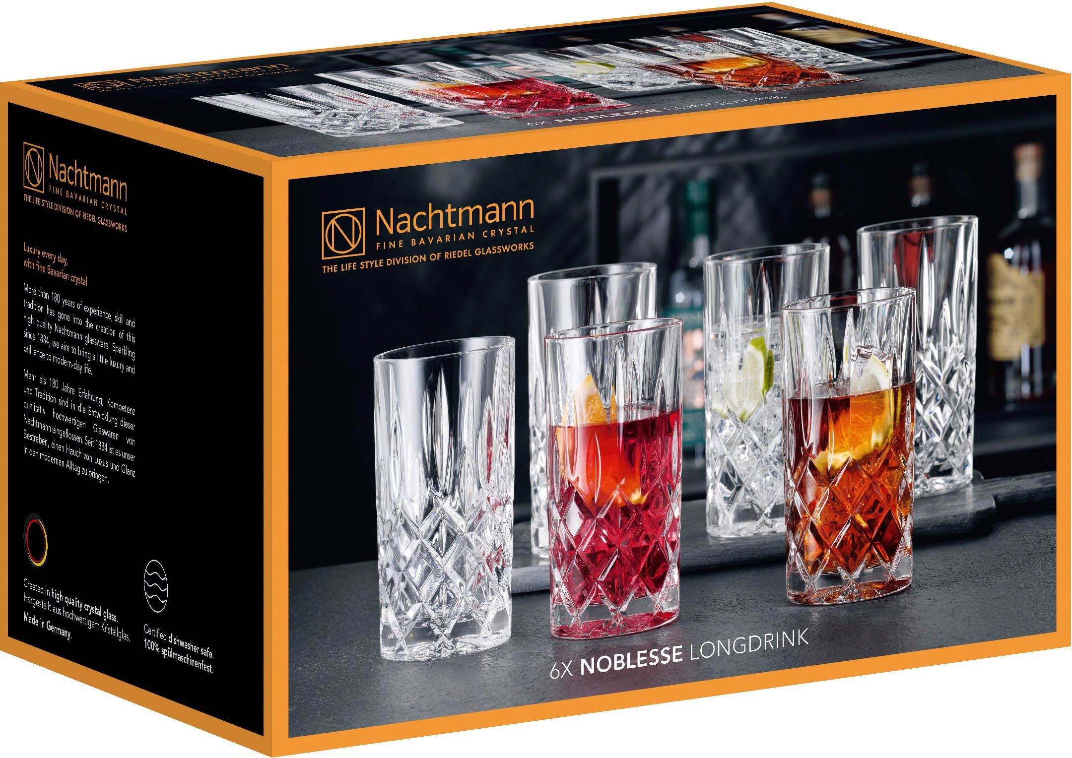 Nachtmann Longdrinkglas Noblesse, 6-tlg., Kristallglas, Made in Germany, 395 ml, 6-teilig