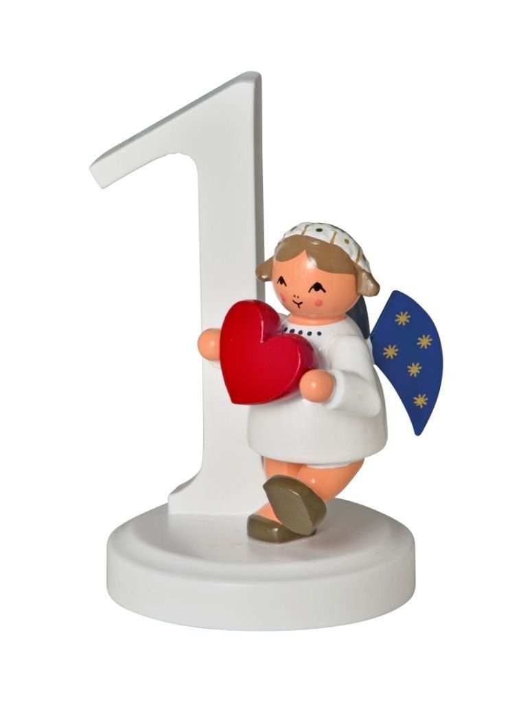 KWO Kunstgewerbe Werkstätten Engelfigur Miniaturfigur Engel mit Zahl "1" BxTxH= 4x4x7cm NEU