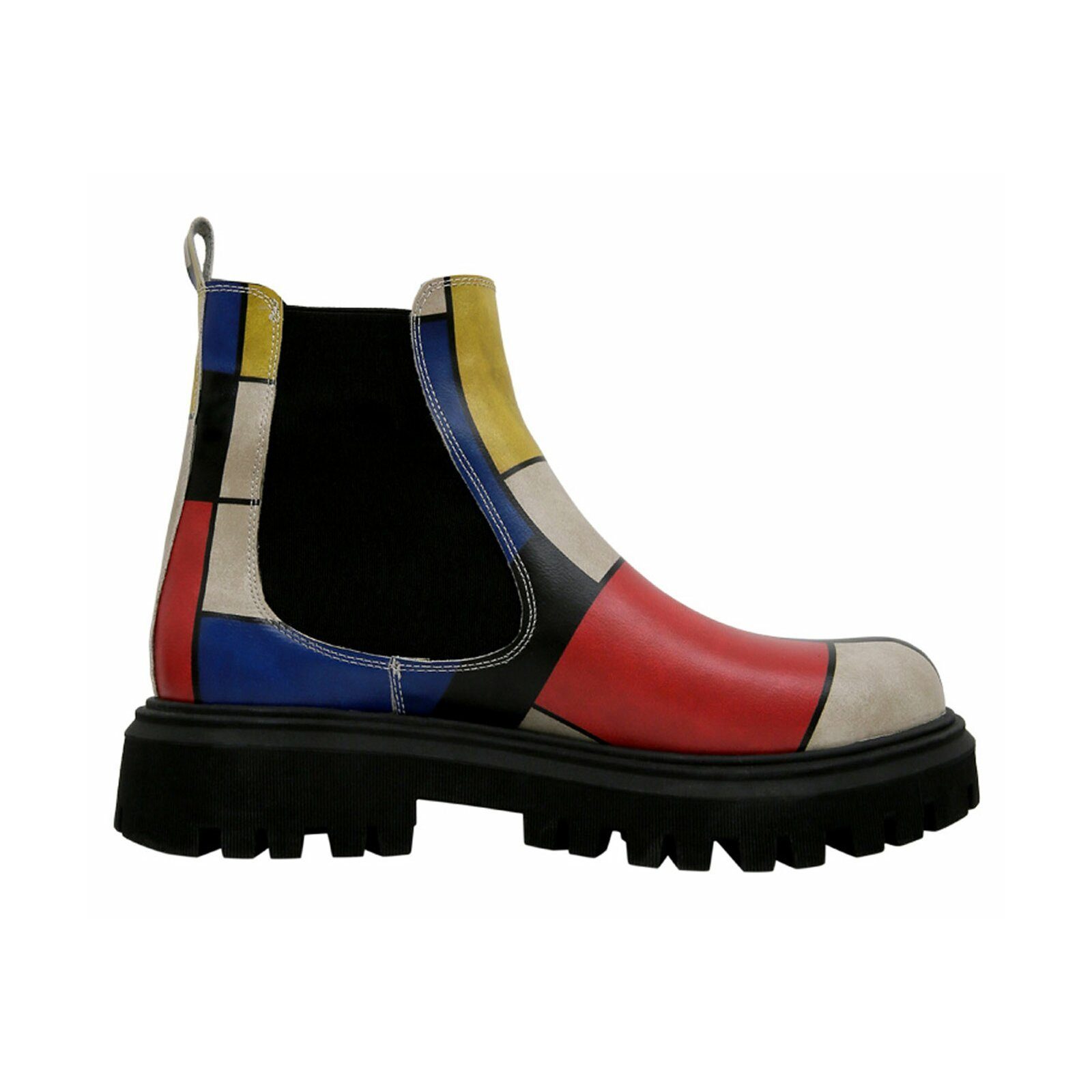 DOGO Aura Boots Piet Mondrian - Composition Damen Stiefeletten Chelseaboots Handgefertigt
