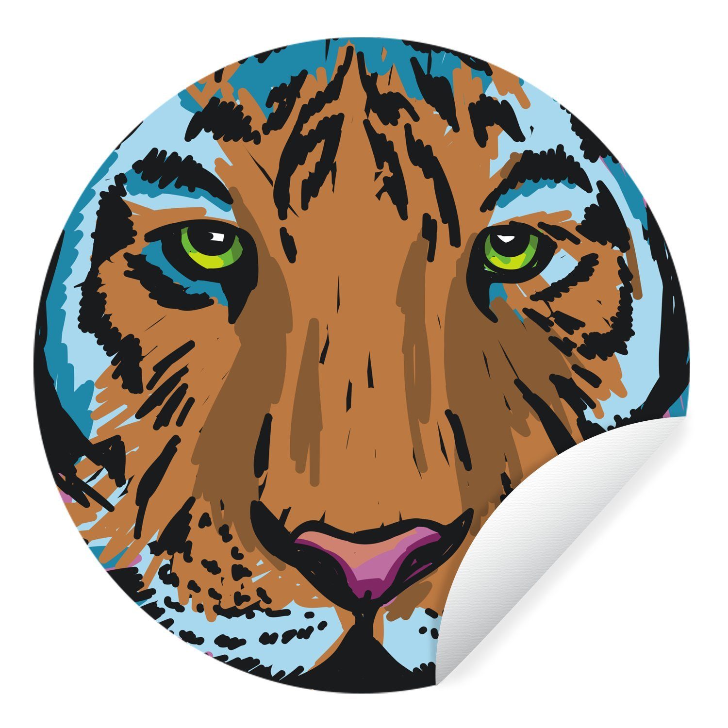 MuchoWow Wandsticker Tiger - Farbe - Kopf (1 St), Tapetenkreis für Kinderzimmer, Tapetenaufkleber, Rund, Wohnzimmer