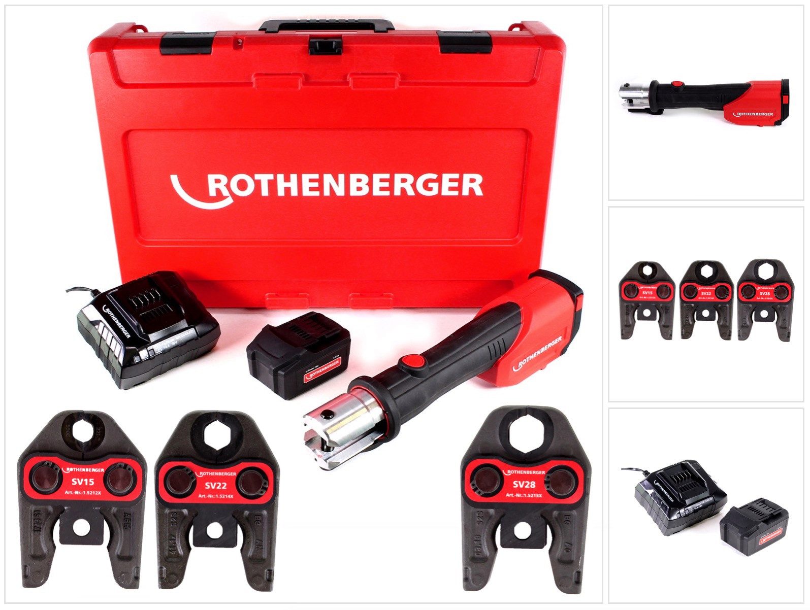Rothenberger Werkstattpresse ROMAX 4000 Basic Set Akku Pressmaschine 18V 34kN + 1x Akku 4,0Ah + La
