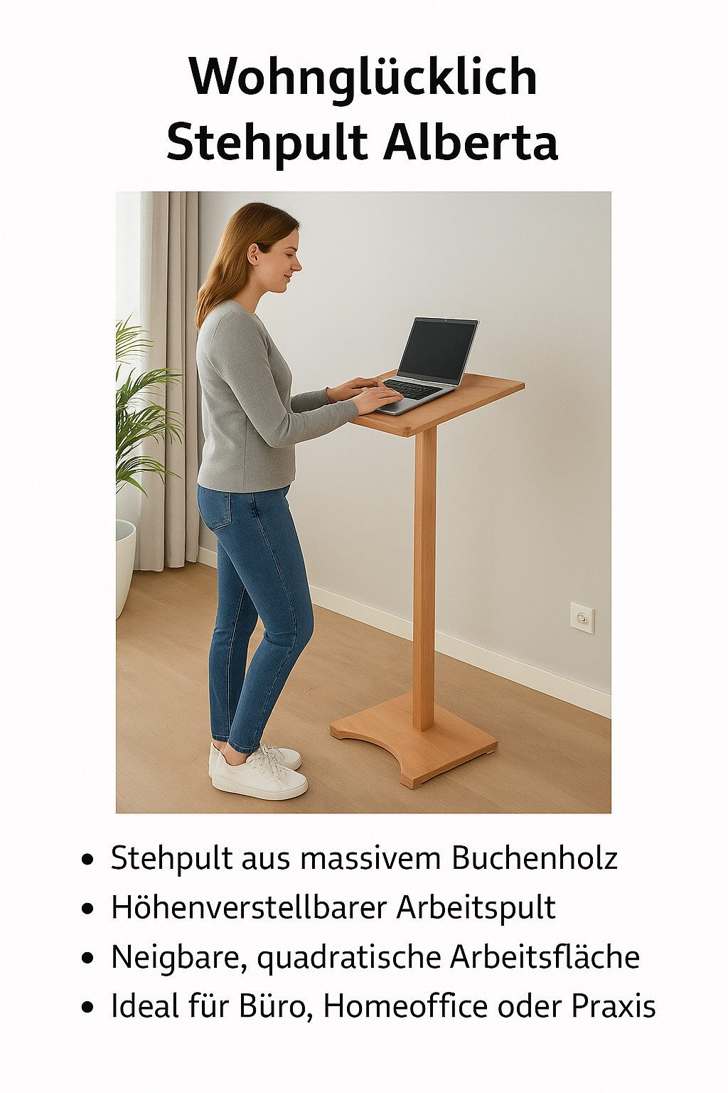 Wohnglücklich Stehpult Alberta (Höhenverstellbar 8 Stufen, 77–123 cm, Schreibfläche: 50 × 50 cm), Homeoffice, Konferenzräume, Schulen, Bibliotheken – Bild 3 von 5