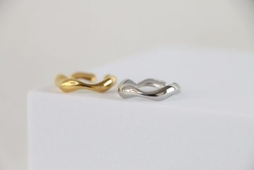 SPIEGELLUST Fingerring, Damenring aus Edelstahl Wellenförmig, Basic Minimalist Ring Onesize, Größenverstellbar