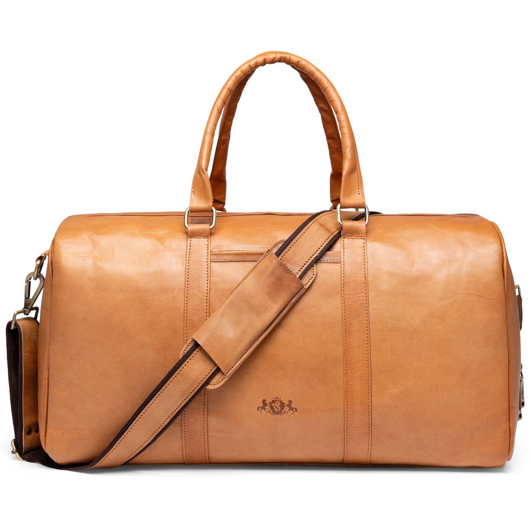 SID & VAIN Reisetasche Weekender BERLIN aus hochwertigem Ziegenleder hellbraun, Reisetasche BERLIN Leder aus hochwertigem Ziegenleder hellbraun