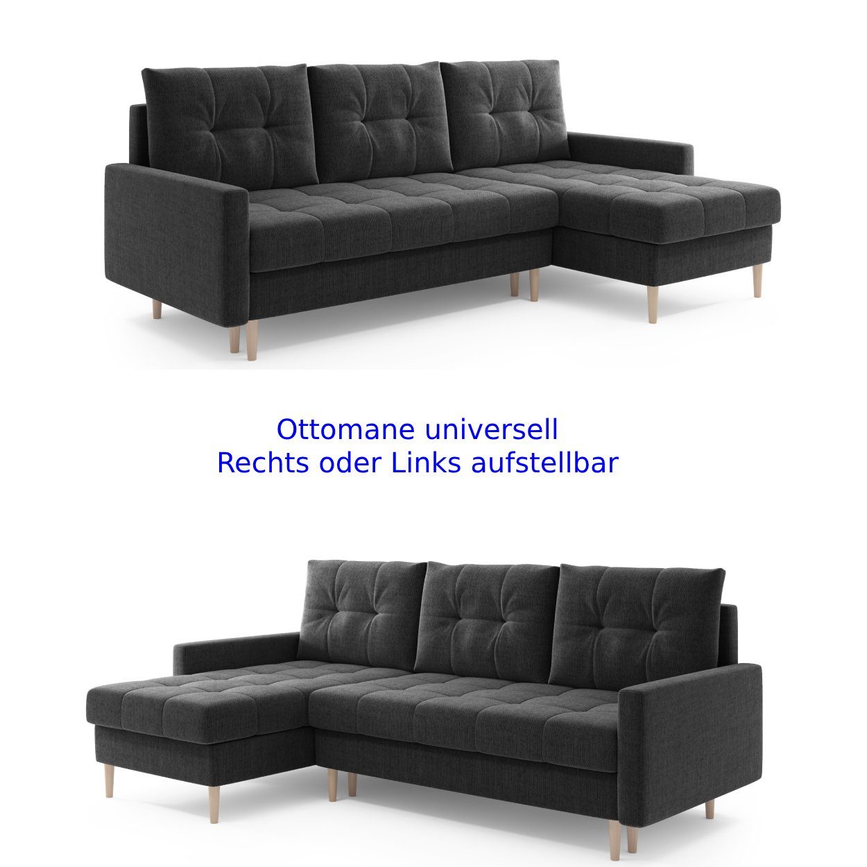 in Bettfunktion, mit Made wahlweise mit Links Möbel Punkt Bettkasten, Rechts, Europe Oslo Schwarz, Wohnlandschaft oder mane Grau