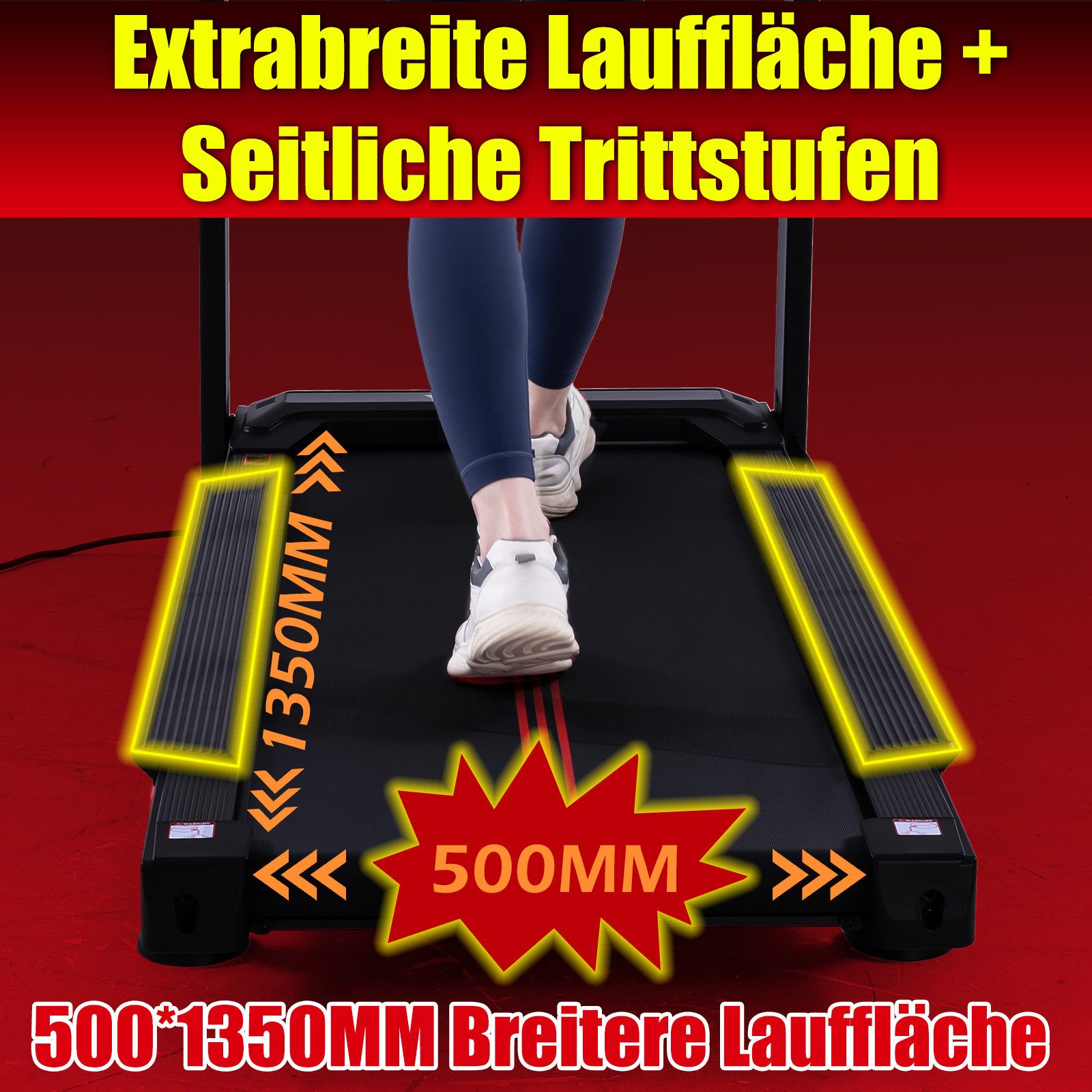 CITYSPORTS Laufband Laufband für zu Hause, Elektrischer Winkellift 15 St. mit Bosch motor, 50*135cm Laufbereich . Armlehnenhöhe in 4 Stufen verstellbar
