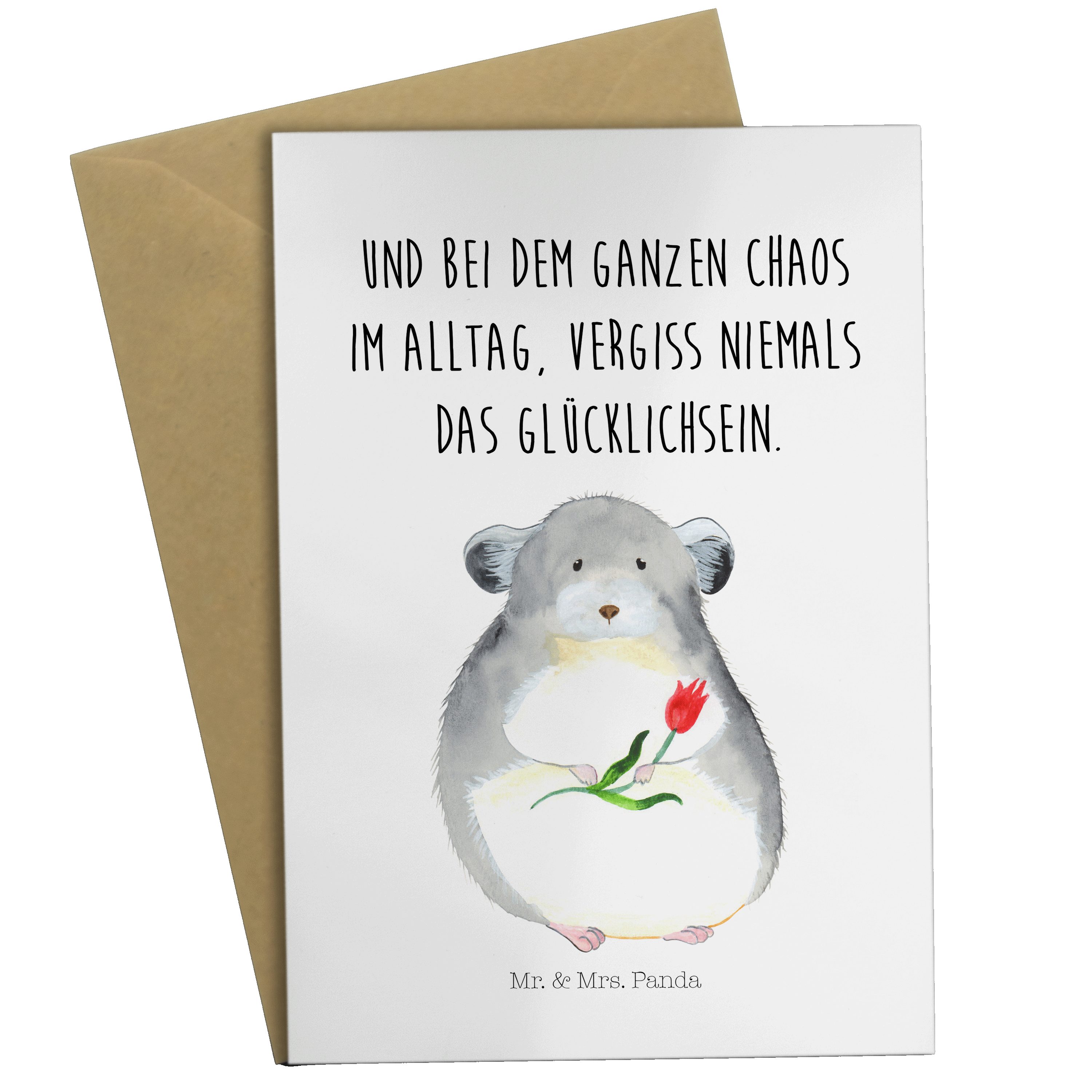 Mr. & Mrs. Panda Grußkarte Chinchilla mit Blume - Weiß - Geschenk, Büroalltag, Gute Laune, Glück
