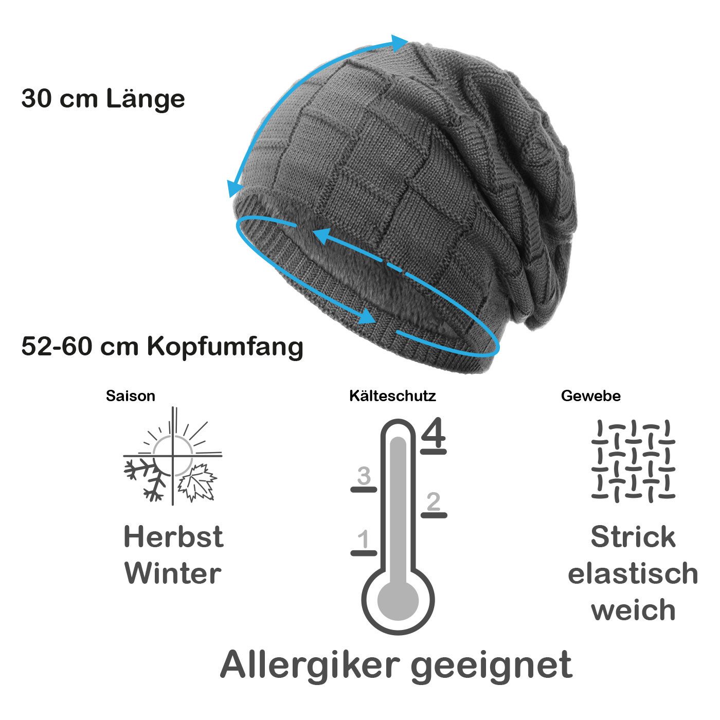 compagno Strickmütze (1-St) Warm gefüttert Beanie Wintermütze Flechtmuster uni oder meliert Mütze