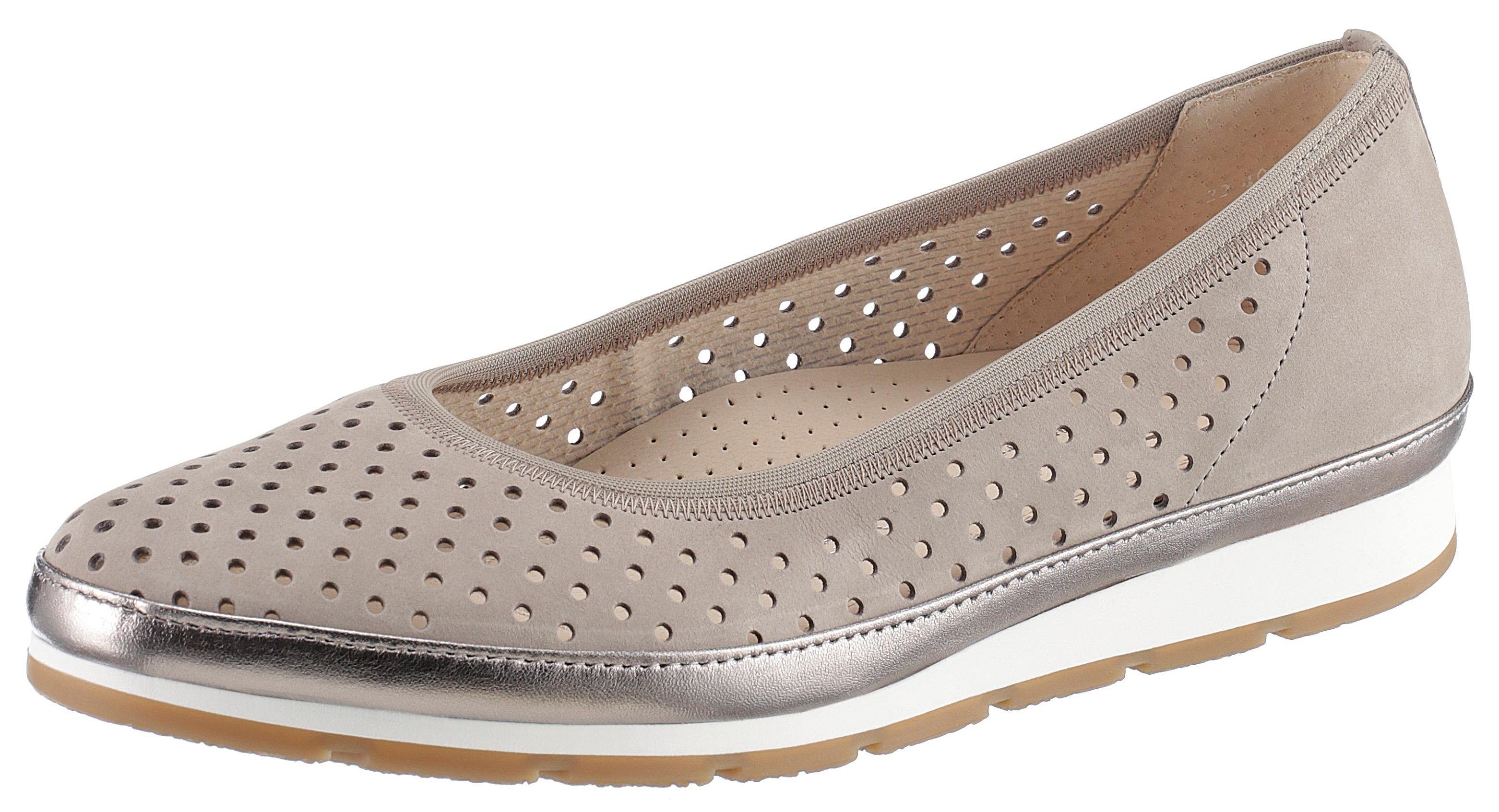 Gabor Ballerina mit komfortablem Elastikeinfass | OTTO GABOR BALLERINA DAMEN Slipper Leder Blumen Metallic Optik