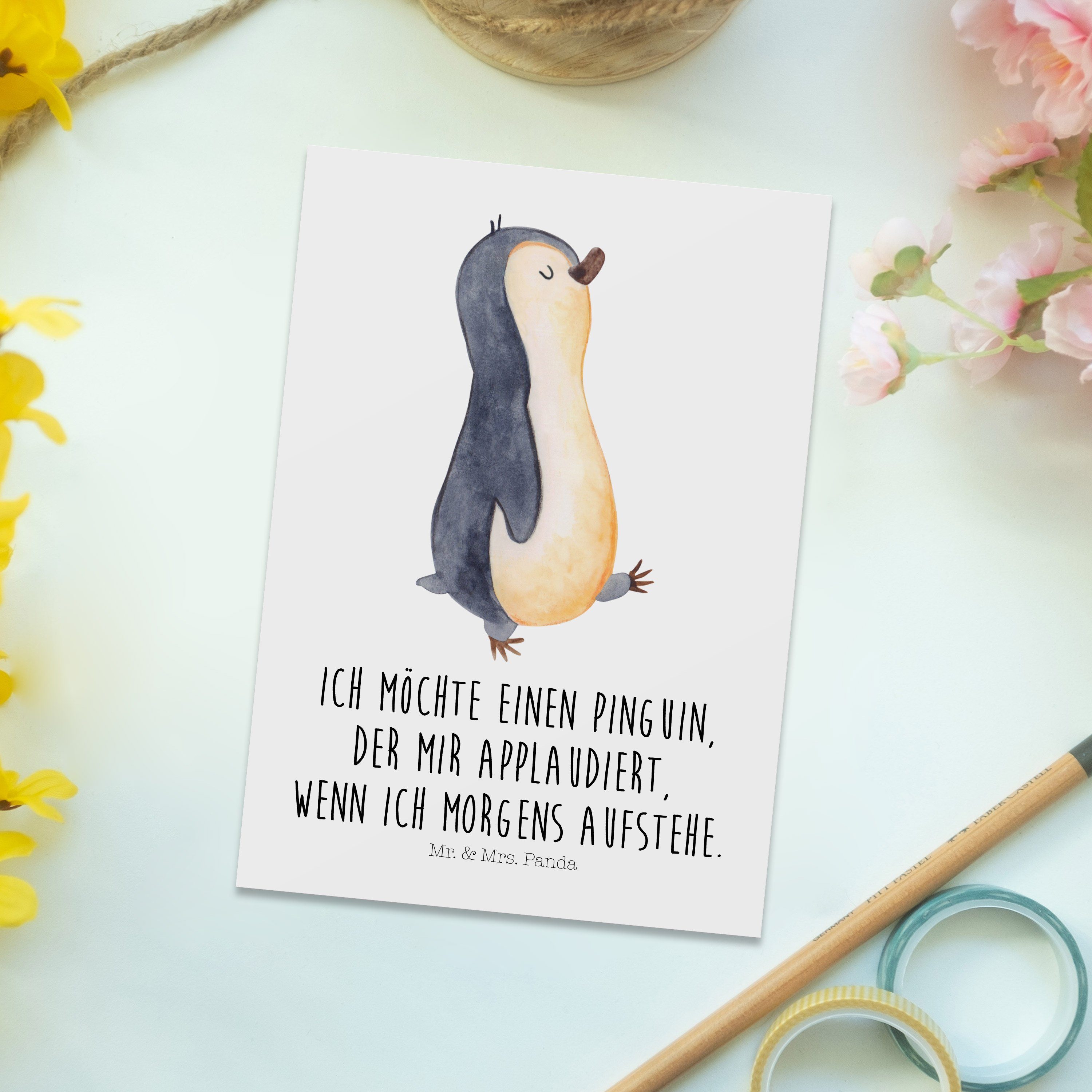 - Geschenk, marschierend Grußkarte, Pinguin Pinguine Familie, Mr. Postkarte Mrs. - & Weiß Panda