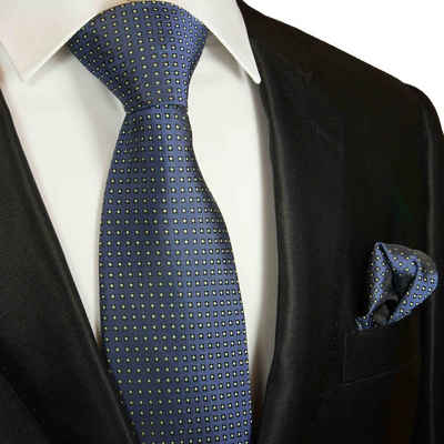 Paul Malone Krawatte »Herren Seidenkrawatte mit Tuch modern gepunktet 100% Seide« (Set, 2-St., Krawatte mit Einstecktuch) Breit (8cm), blau 2041