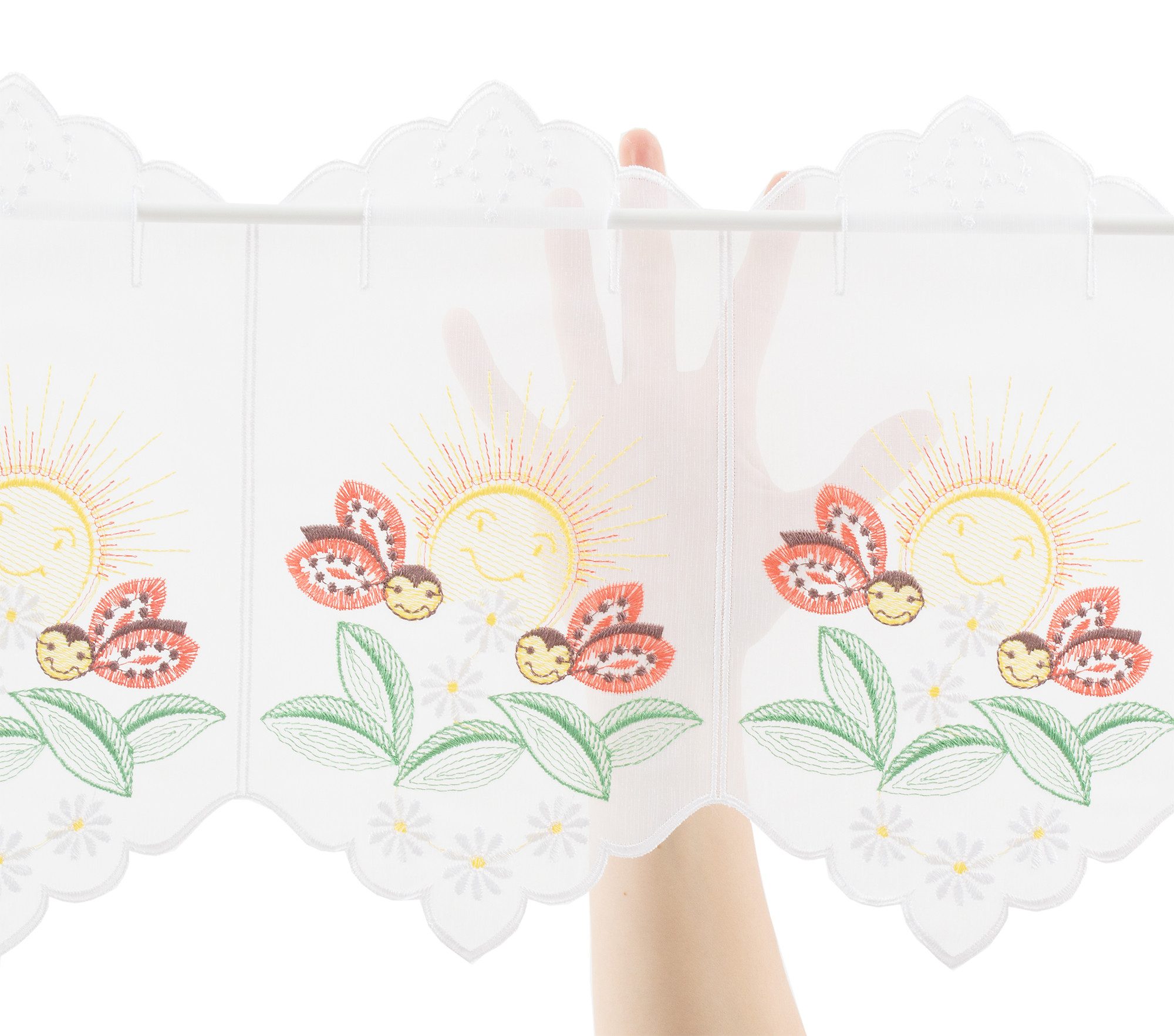 Gardinen Kranzusch Scheibengardine mit Biene Hoehe (1 St), Stangendurchzug, transparent, Stablöcher,transparent