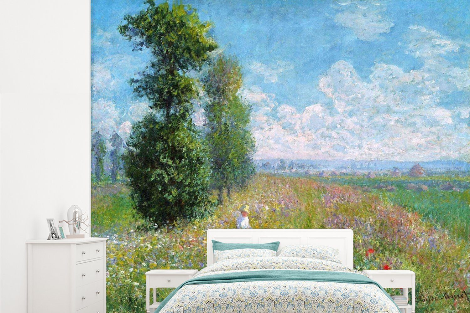 MuchoWow Fototapete Pappeln bei Argenteuil - Gemälde von Claude Monet, Matt, bedruckt, (5 St), Vliestapete für Wohnzimmer Schlafzimmer Küche, Fototapete