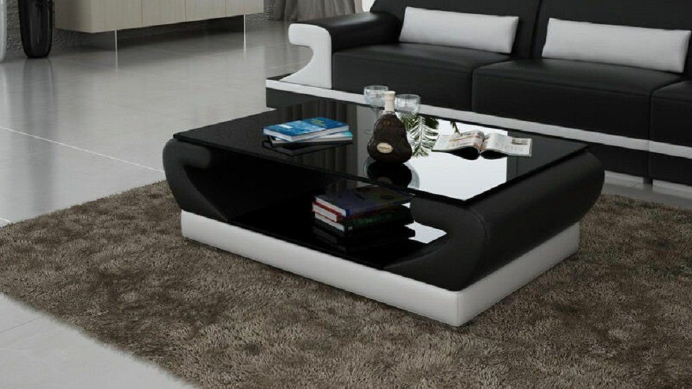 JVmoebel Couchtisch Tische Couchtisch Leder Glastisch Design Tisch Beistell Couch Farbe Schwarz/Weiß