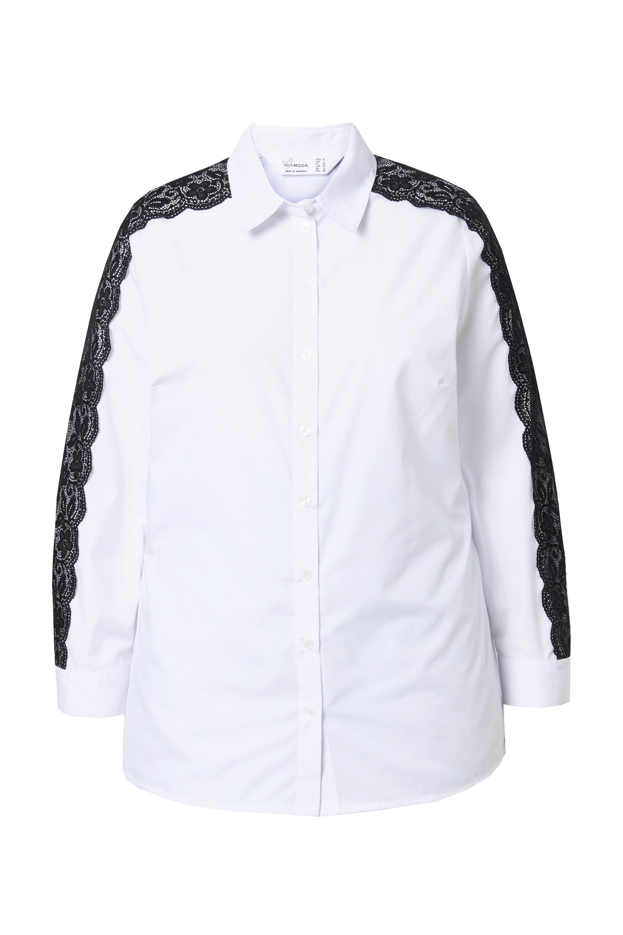 MIAMODA Longbluse Bluse A-Linie Spitze auf Schultern und Langarm