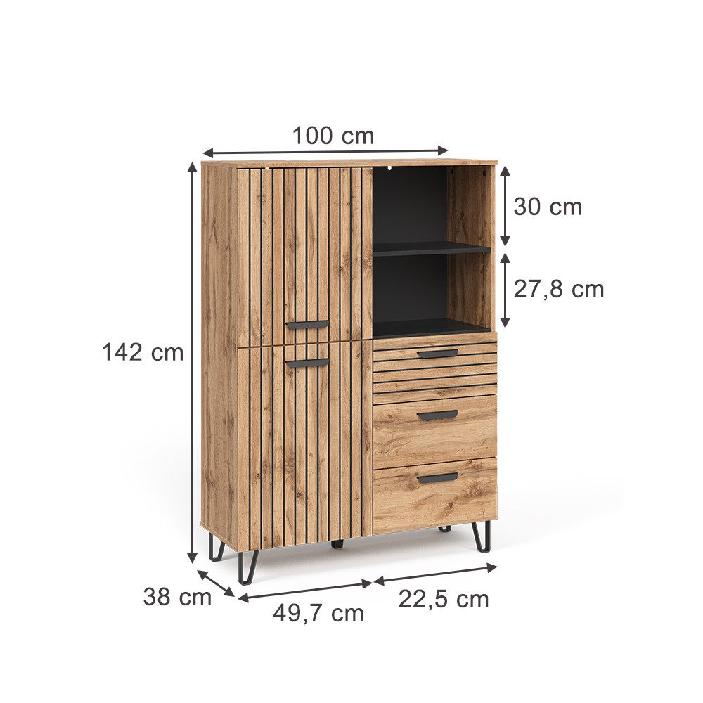 Vicco Garderoben-Set Amber, Eiche Wotan, 100 x 142 cm günstig online kaufen