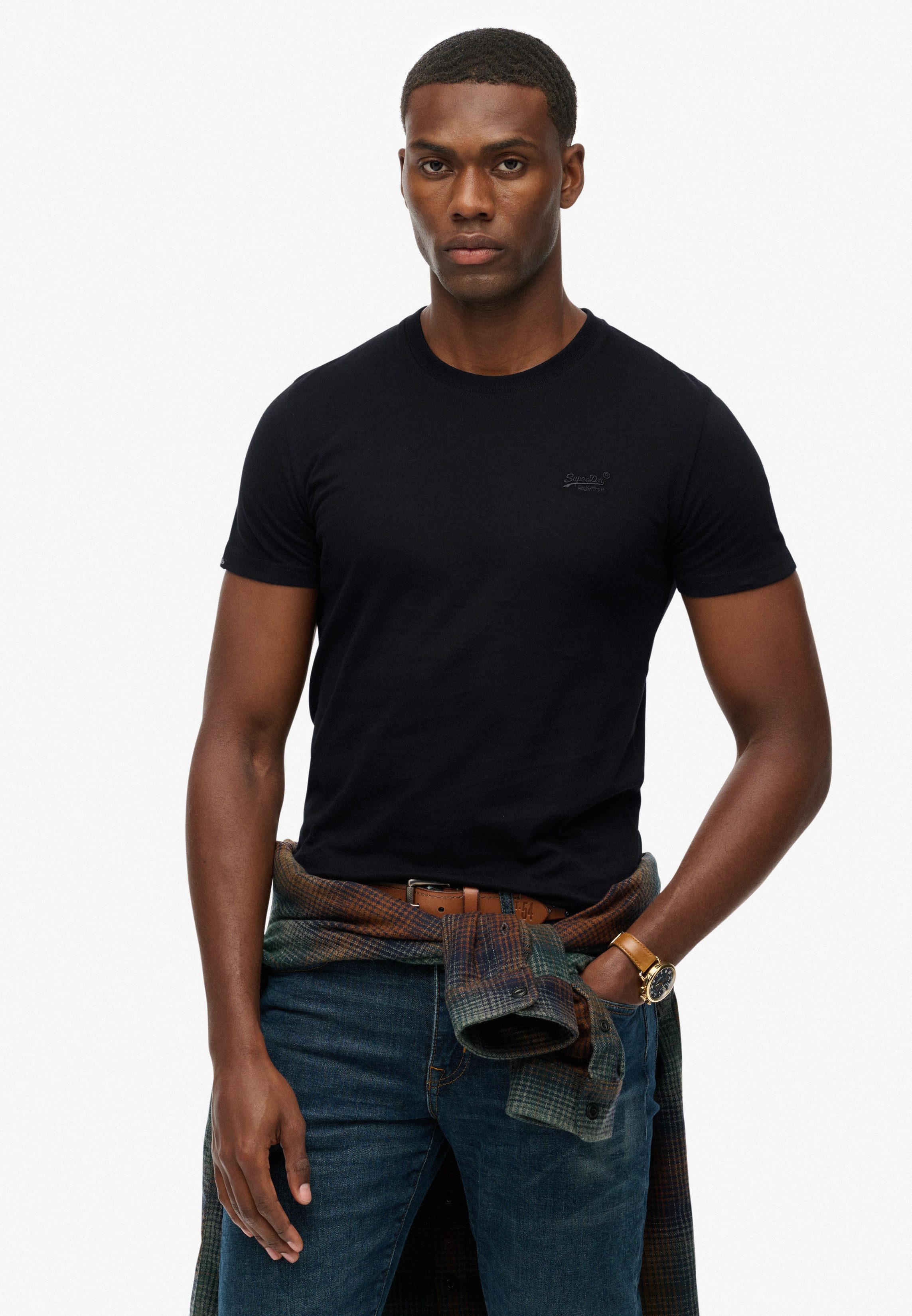 Superdry Rundhalsshirt Vintage Logo Emb Te schmale Passform, aus Baumwolle und Single Jersey, mit Stickerei