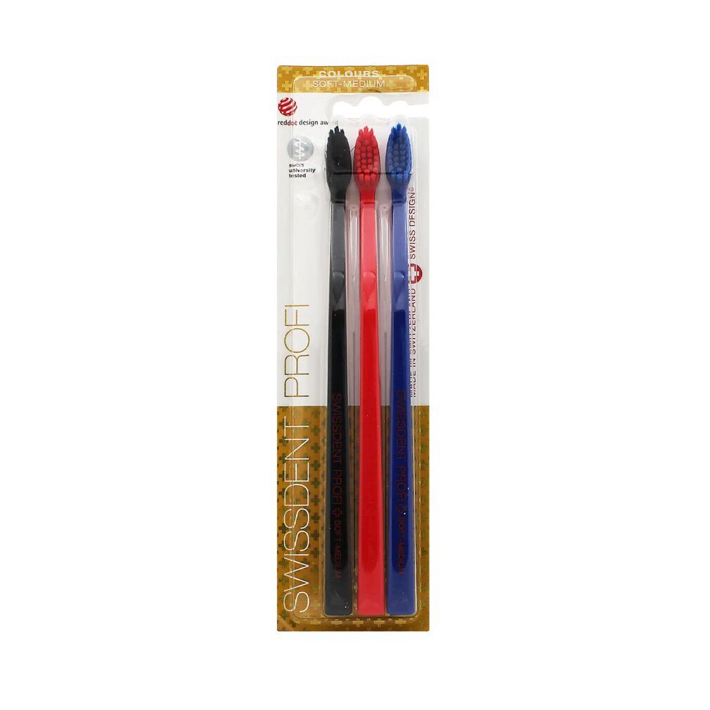 Zahnbürste Profi Colours soft-medium Zahnbürsten Schwarz, Rot, Blau 3 Stk.