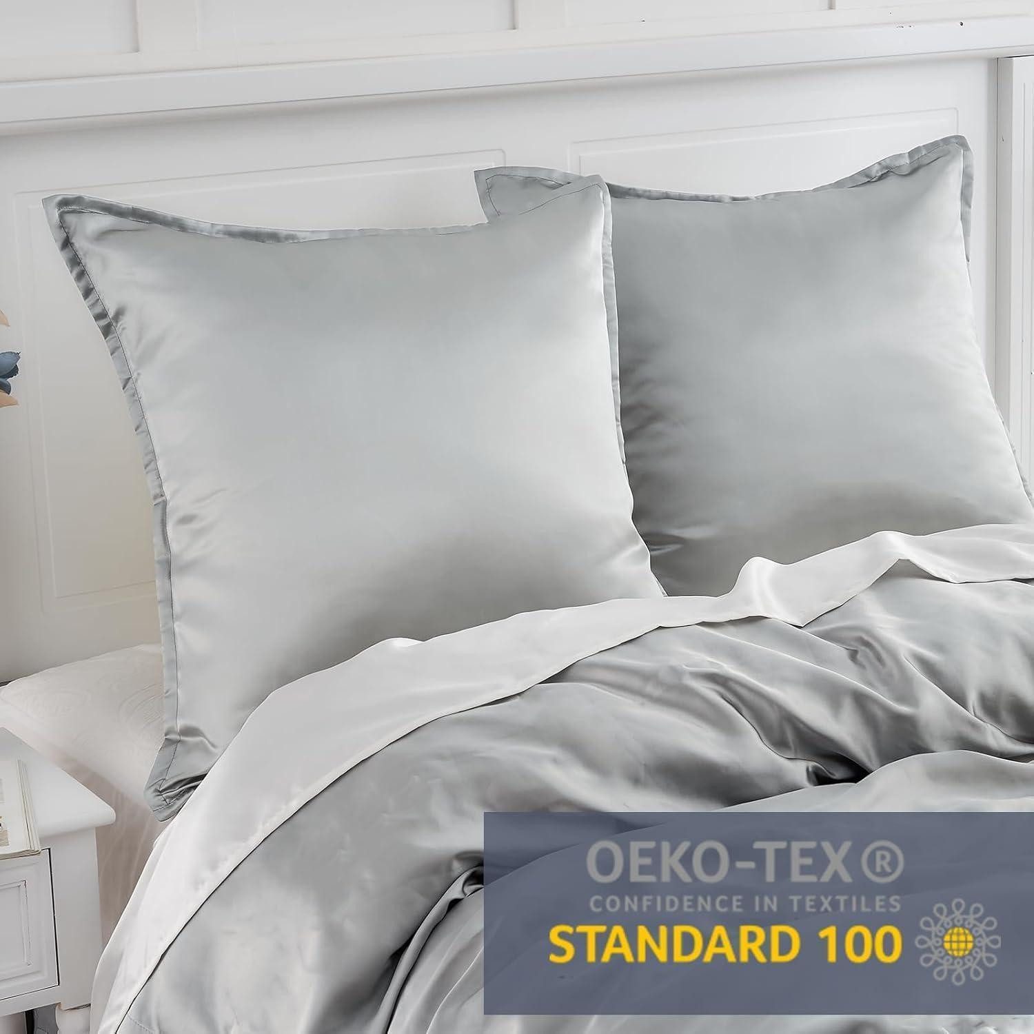 Vielit Kissenbezug Satin Kissenbezug 80x80 2er Set Weich Silk Pillowcase Hellgray