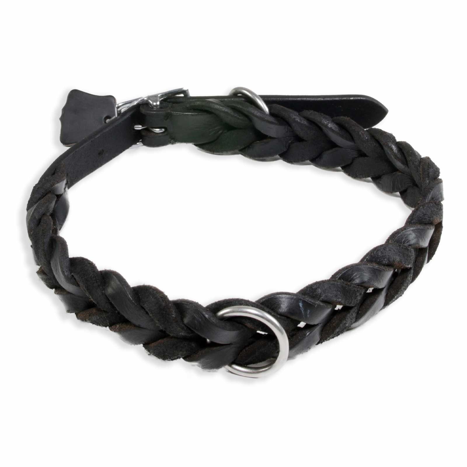 Monkimau Hunde-Halsband Hundehalsband Leder Halsband Hund schwarz geflochten S-XS, Leder