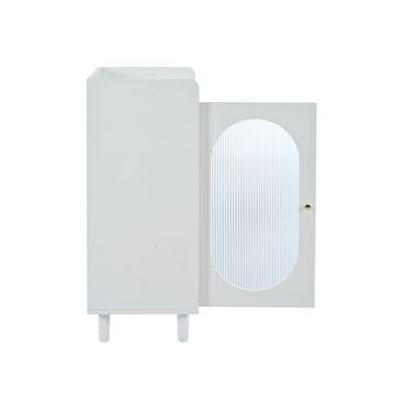 WISHDOR Schuhbank mit Seitenschrank (Schuhbank ausgestattet mit Metallgriffen und 1 Tür aus Glas, Maße:B110/H90/T36 cm), für Flur, Schlafzimmer, Wohnung