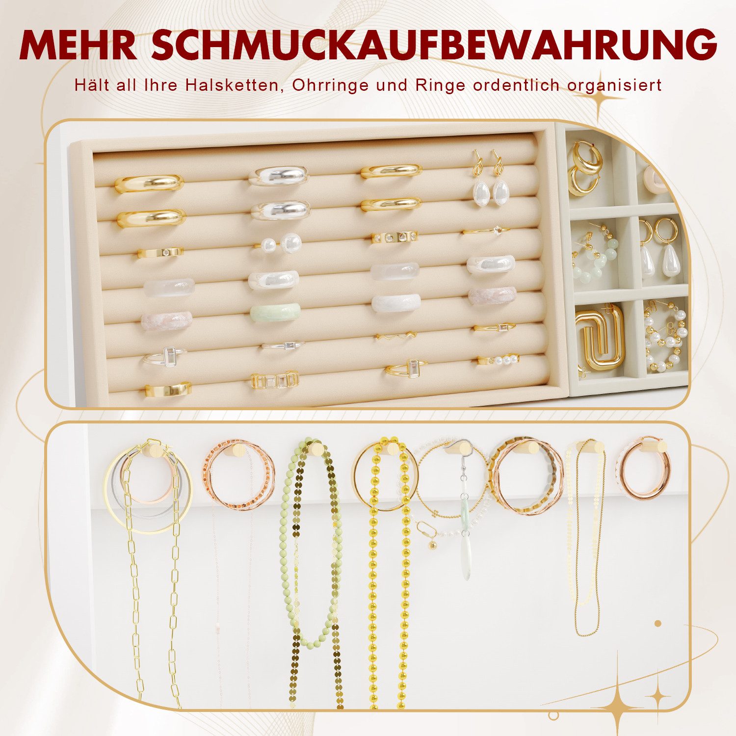 HOMALL Schminktisch Mit Spiegel und dreifarbigem LED-Licht 3 Schubladen 8 Ablagefächer (L*B*H) 117.5*40*140.5cm Moderner, minimalistischer Stil Reichlich Stauraum Stabile und langlebige Konstruktion)
