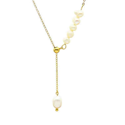 BUNGSA Goldkette Kette Y-Form mit Perlen gold aus Edelstahl Damen (1-tlg), Halskette Necklace