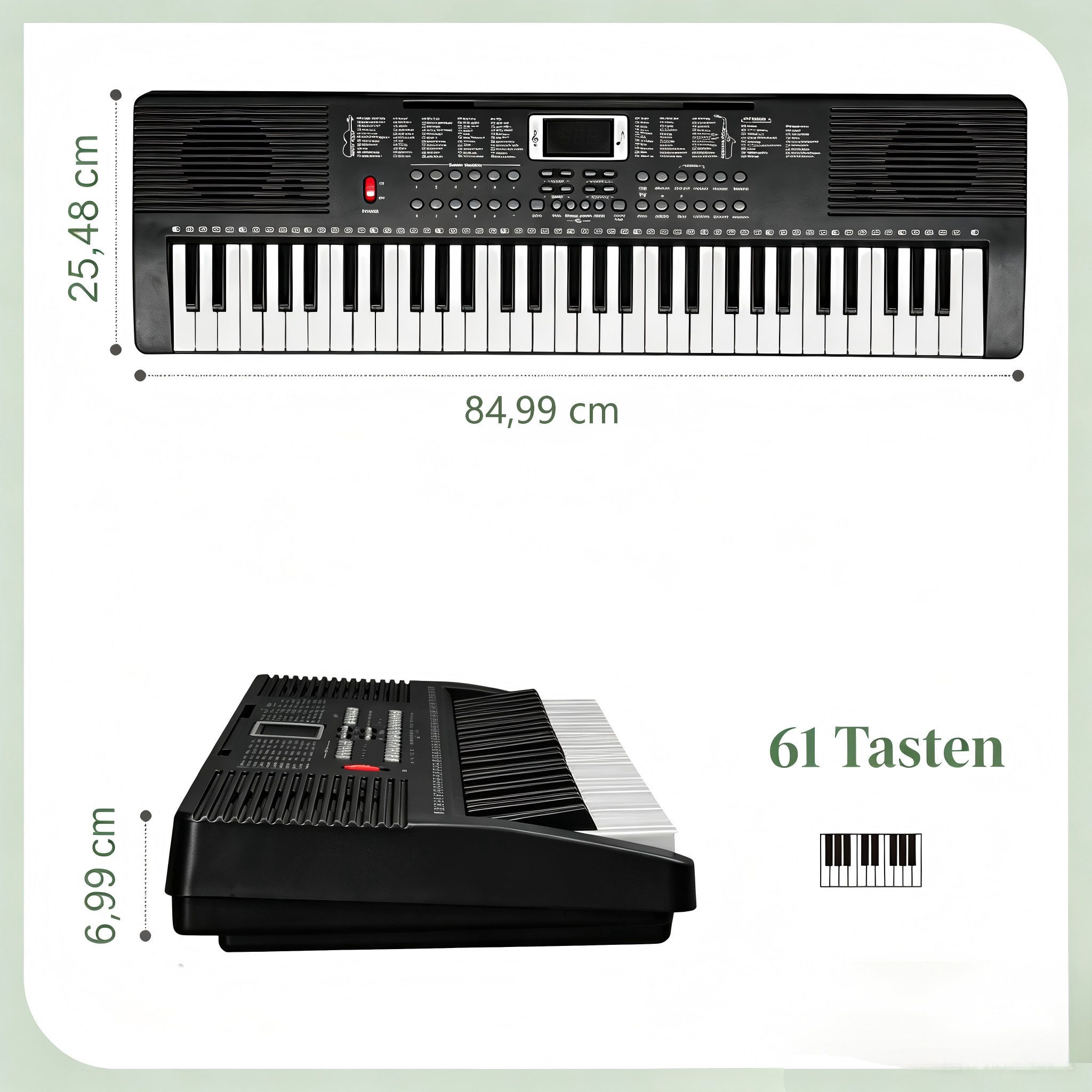 VINGLI Digitalpiano 61-Tasten Keyboard Piano Set mit Klavierständer, Klavierhocker, tragbar, LED-Bildschirm, 3 Lehrmodi, Schwarz/Weiß/Rosa – Bild 2 von 5