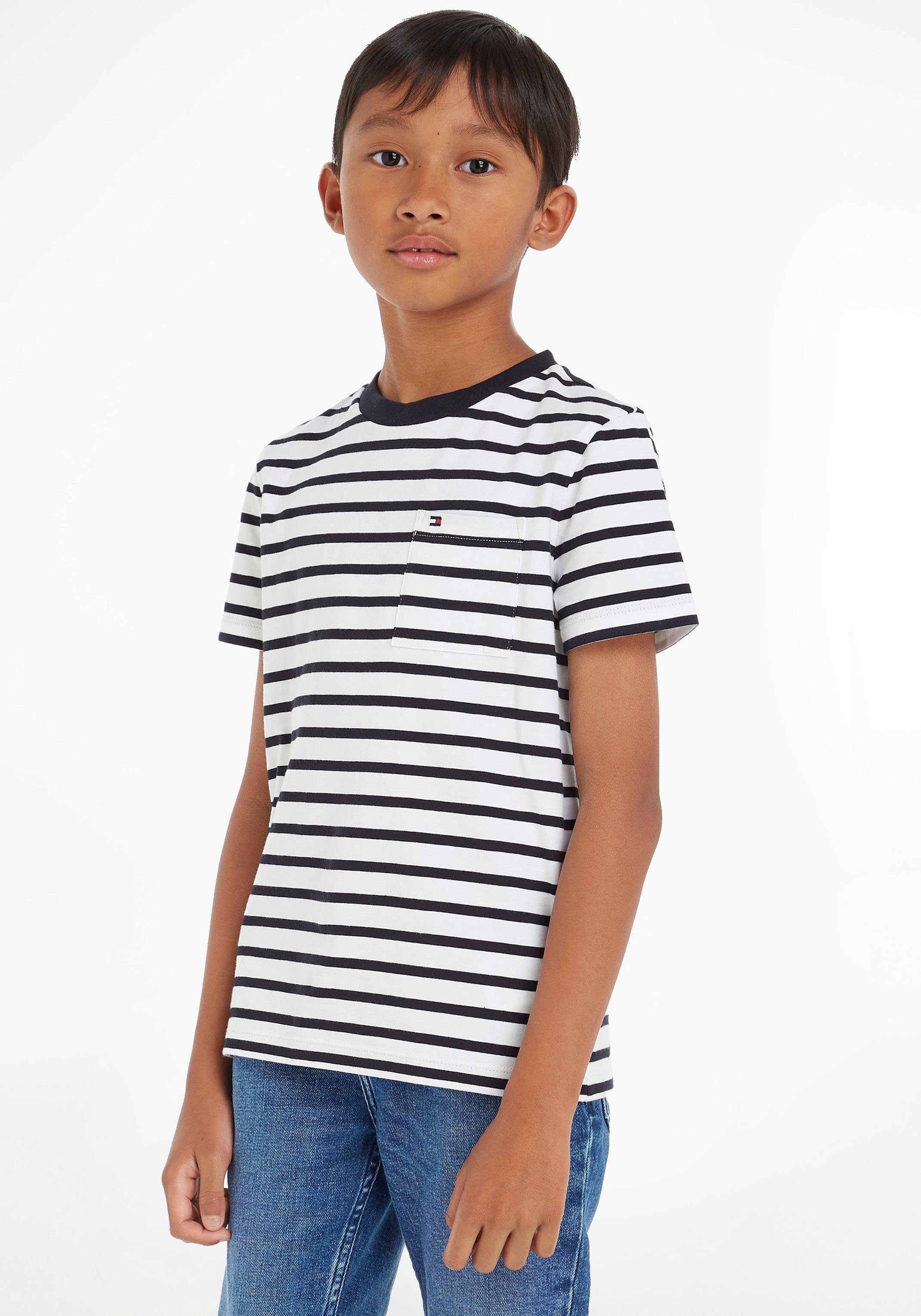 STRIPE BRETON TEE Brusttasche POCKET T-Shirt S/S mit Hilfiger Tommy