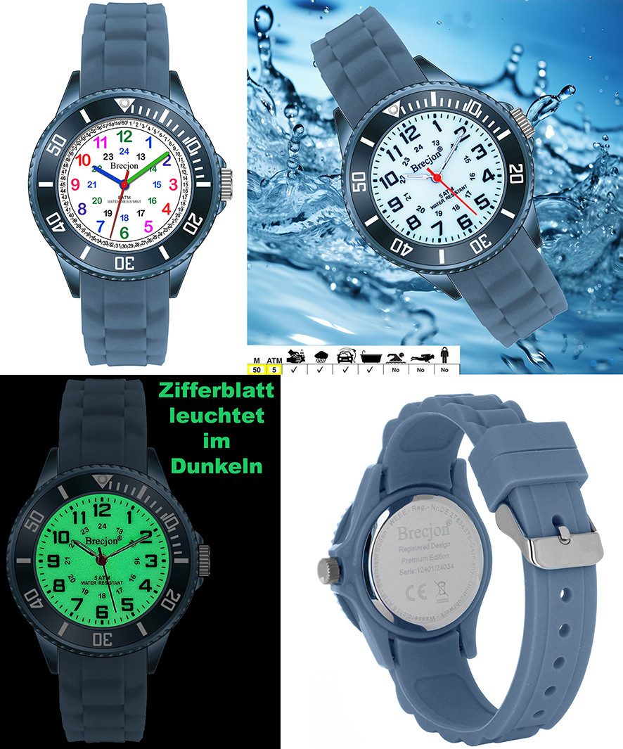 Brecjon Quarzuhr Kinder Armbanduhr glow in the dark 5ATM Silikon, kostenloser Versand
